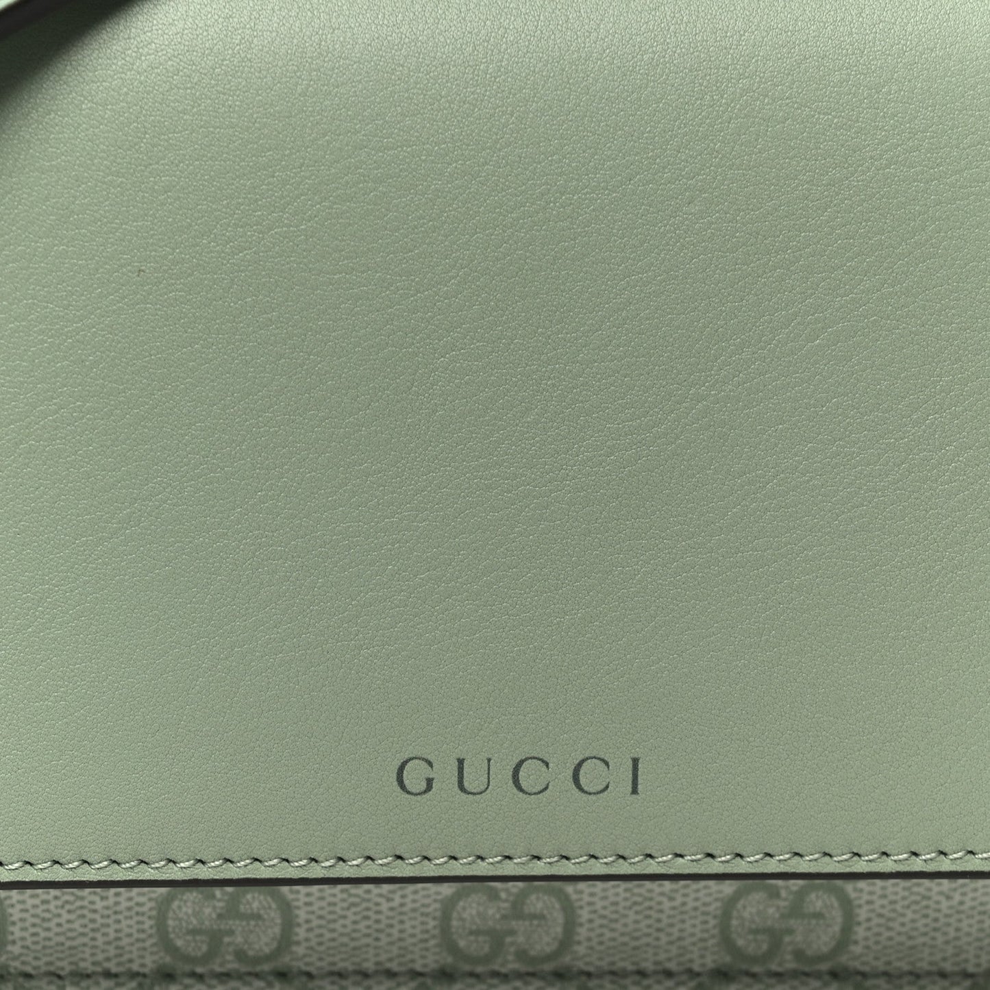 GG Supreme Monogram Textured Calfskin Emblem Wallet On Chain Sage Green