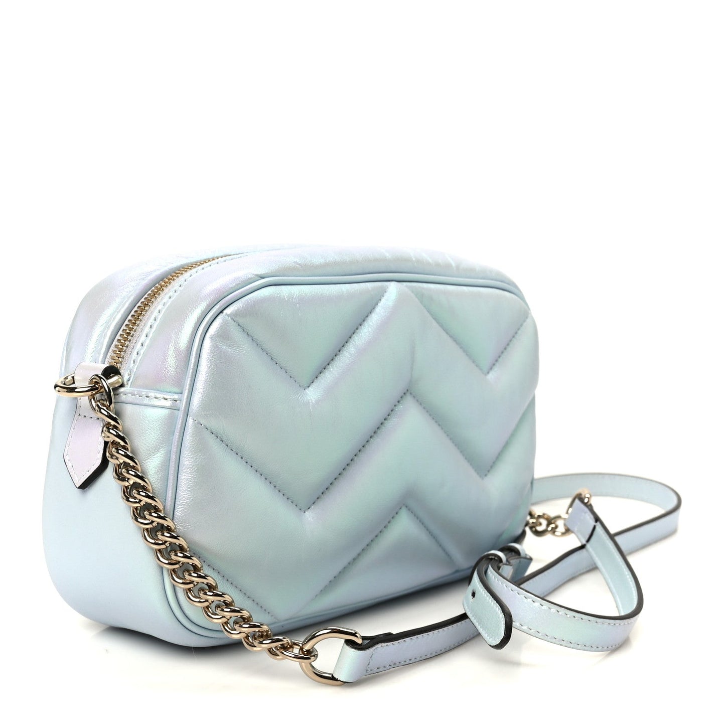 Iridescent Nappa Chevron Matelasse Small GG Marmont Chain Shoulder Bag Iridescent Salvy Green