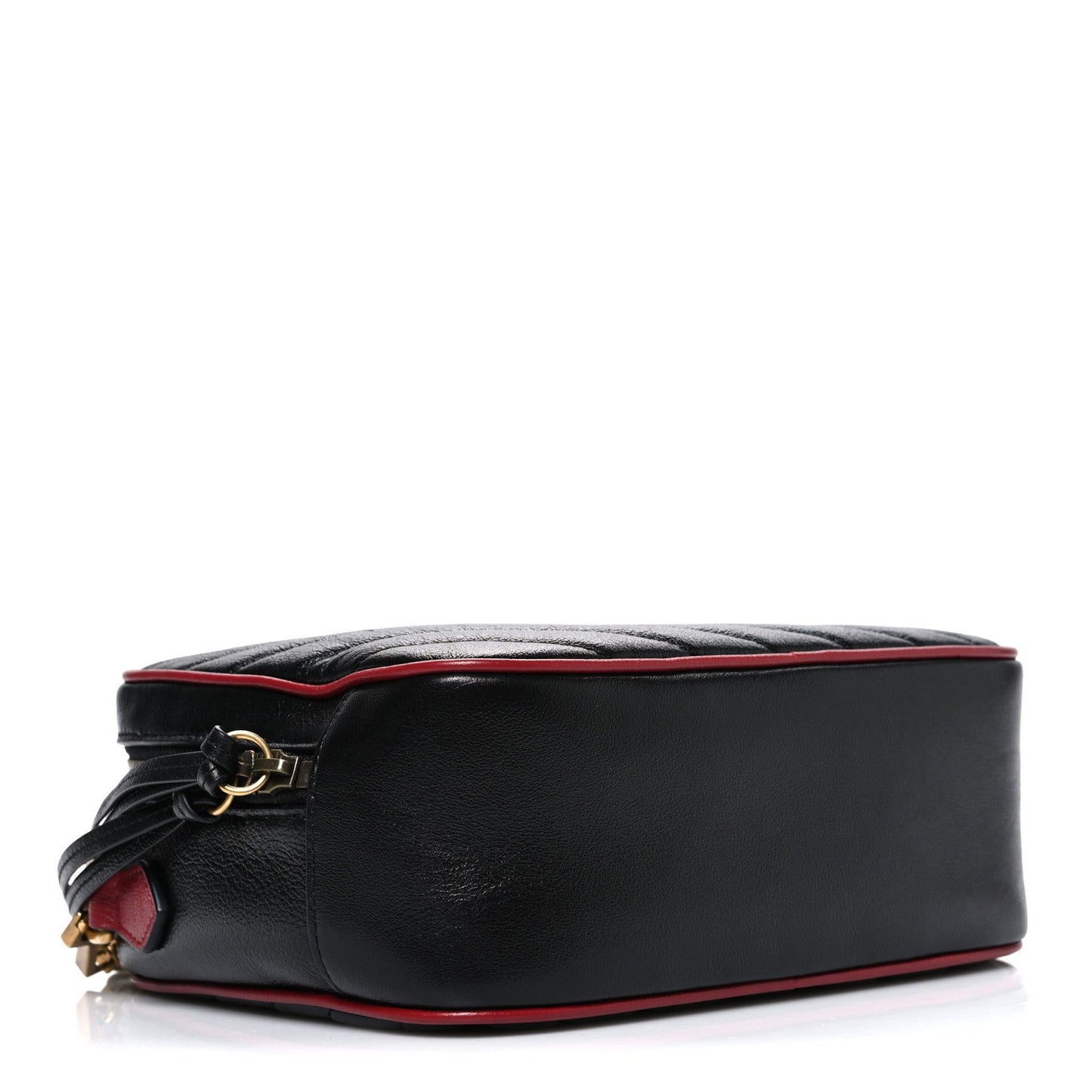 Vintage Effect Calfskin Matelasse Diagonal Small Torchon GG Marmont Bamboo Top Handle Shoulder Bag Black Romantic Cherry