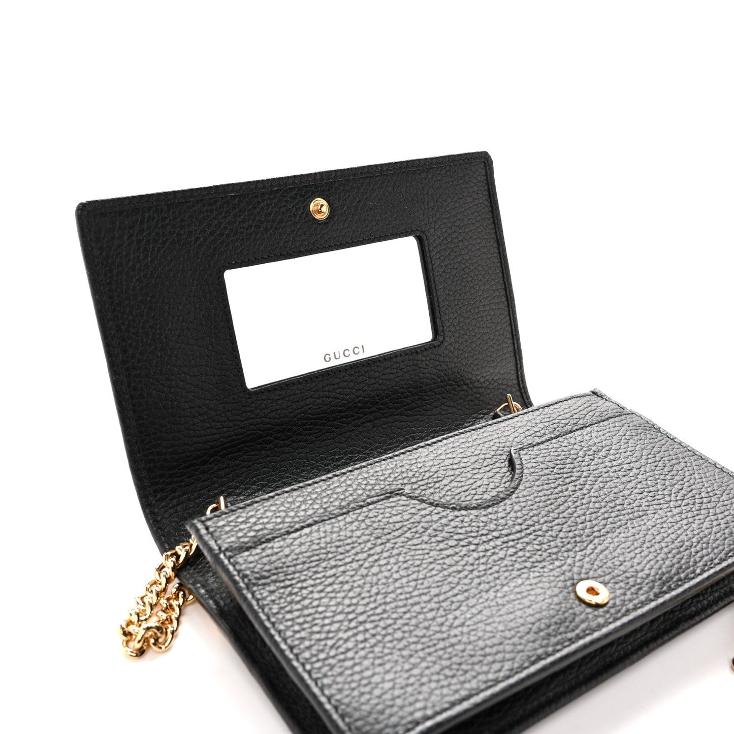 Dollar Calfskin Mini GG Marmont Chain Wallet Black