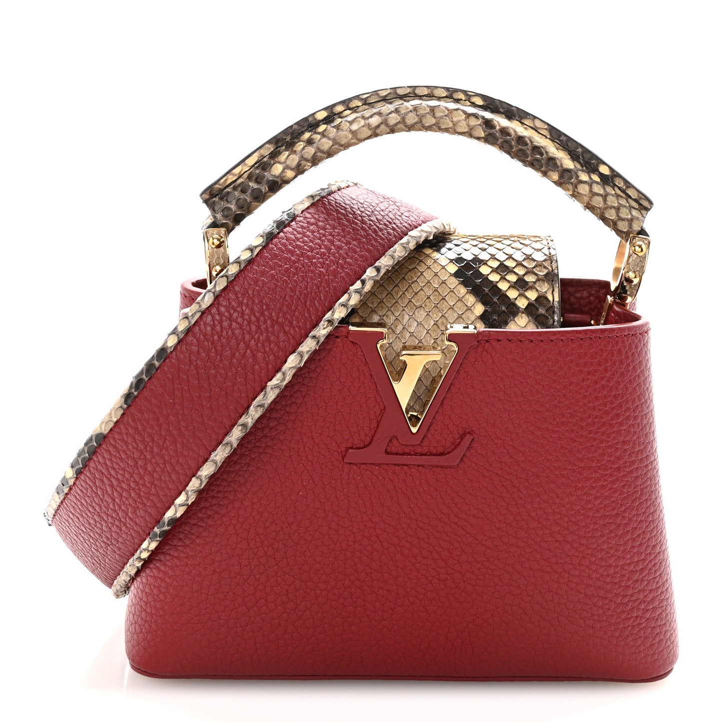 Taurillon Snakeskin Mini Capucines Burgundy