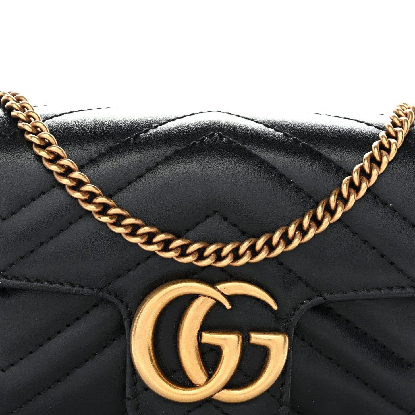 Calfskin Matelasse Super Mini GG Marmont Shoulder Bag Black