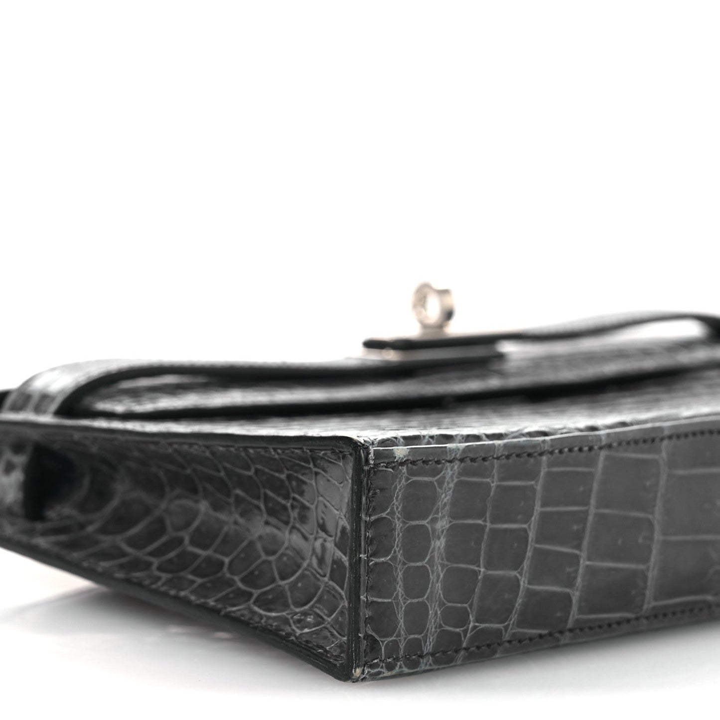 Shiny Niloticus Crocodile Kelly Elan Pochette Bleu Tempete