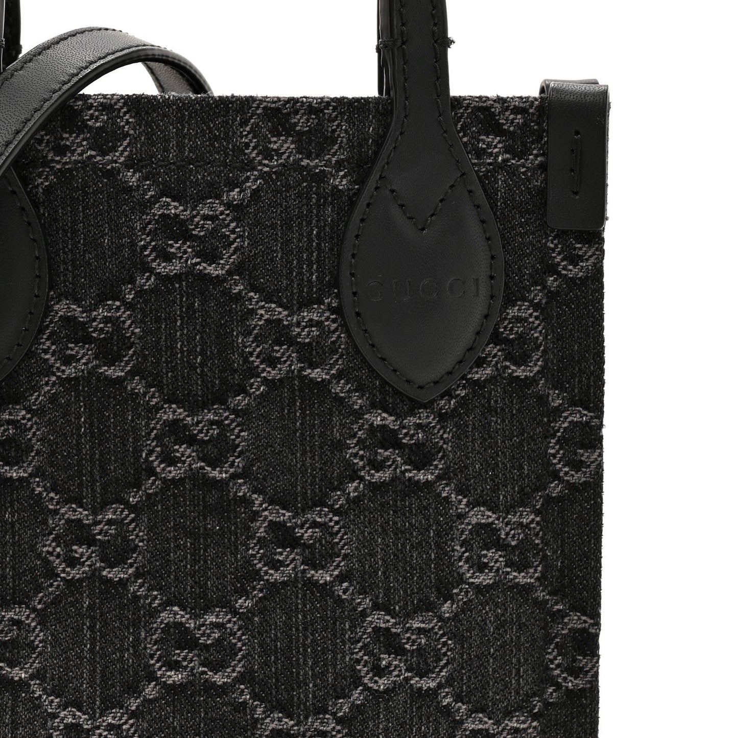 Denim GG Monogram Dollar Calfskin Mini Ophidia Tote Black Grey
