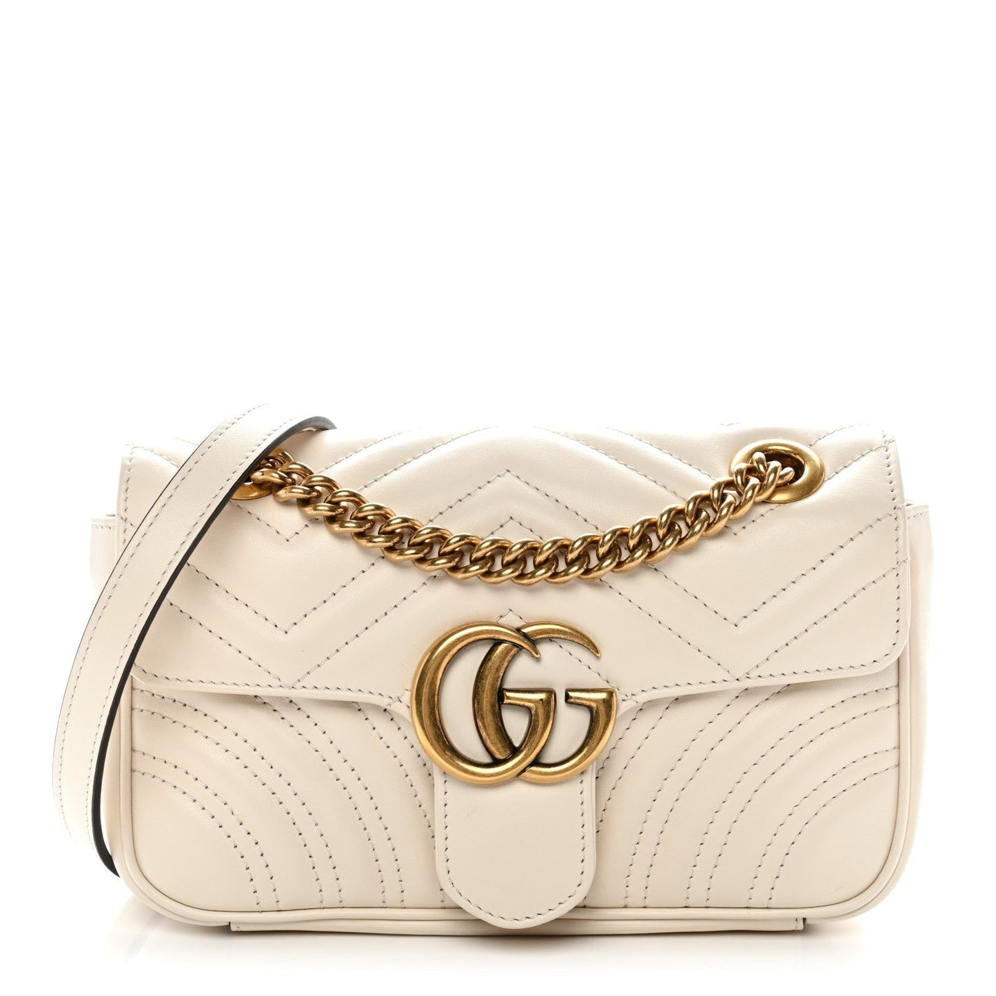 Calfskin Matelasse Mini GG Marmont Shoulder Bag White