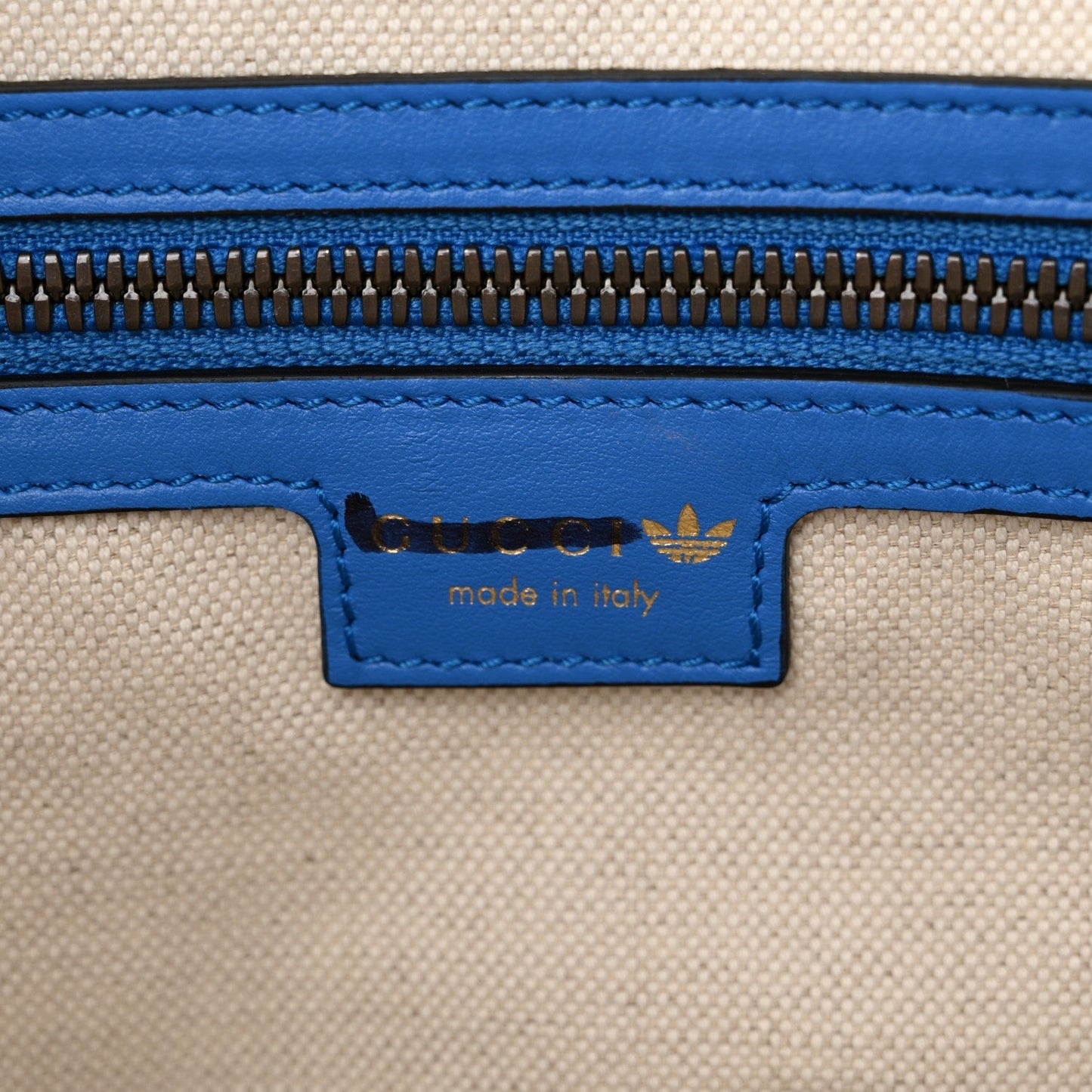 X ADIDAS Calfskin Trefoil Web GG Marmont Medium Duffle Bag Blue