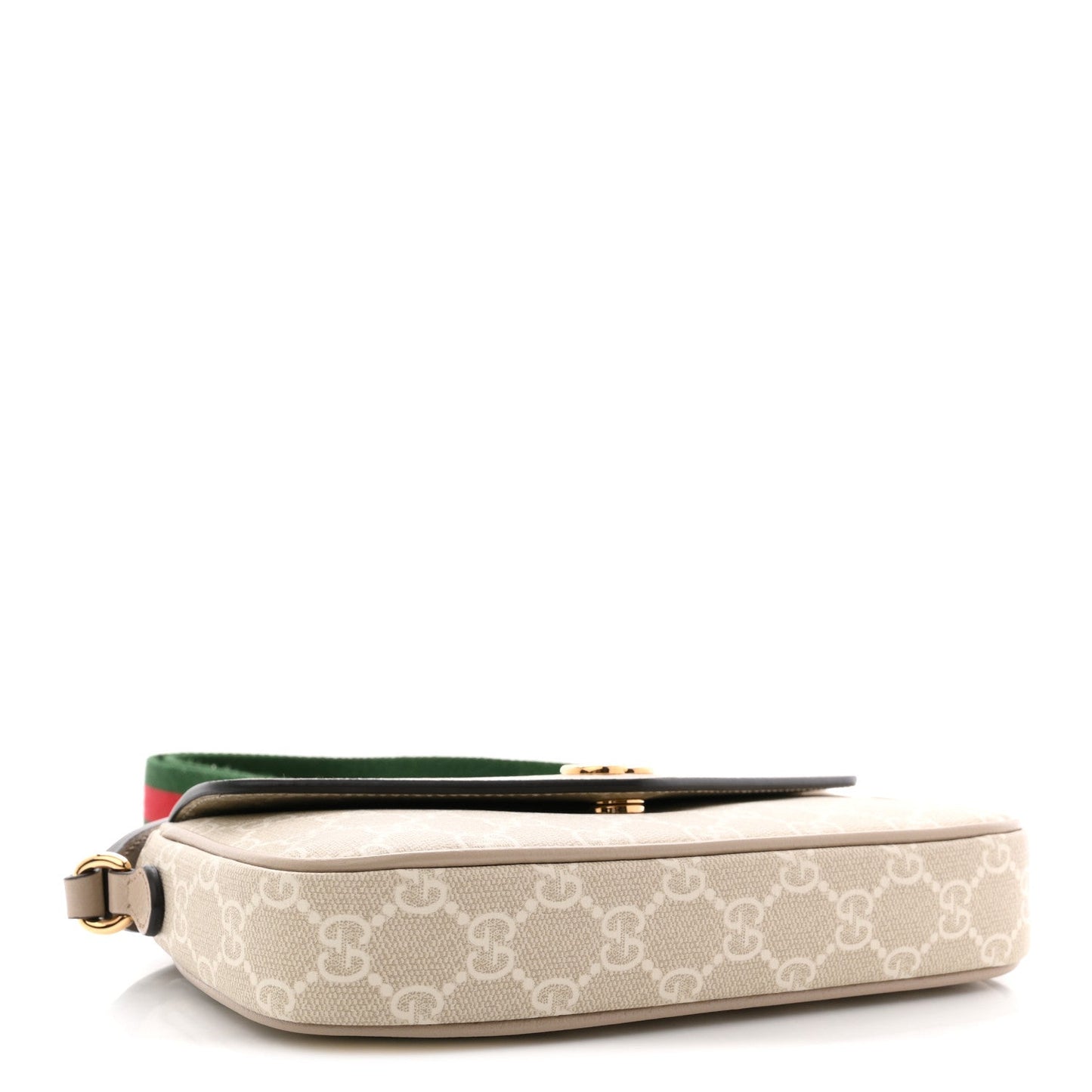 GG Supreme Monogram Textured Dollar Calfskin Web Mini Ophidia Envelope Shoulder Bag Beige Mystic White Oatmeal