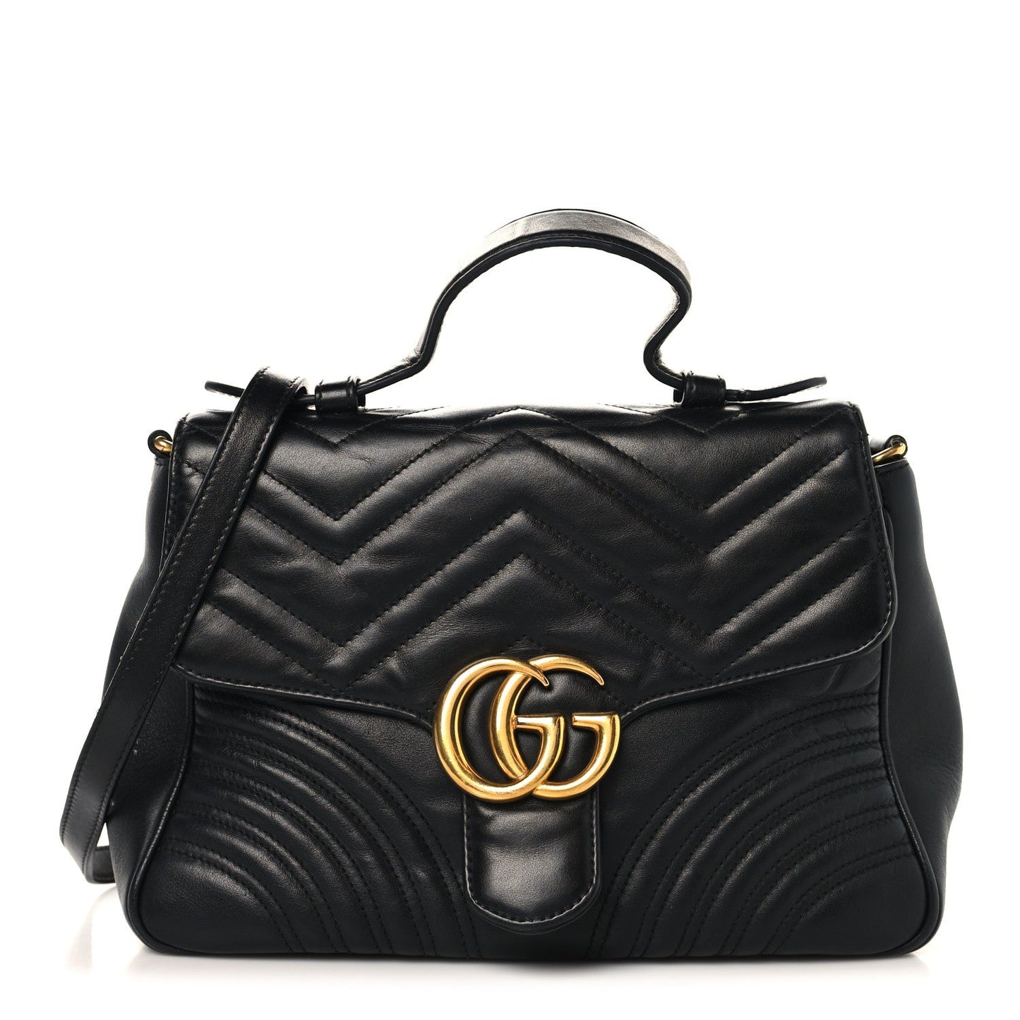 Calfskin Matelasse Small GG Marmont Top Handle Shoulder Bag Black