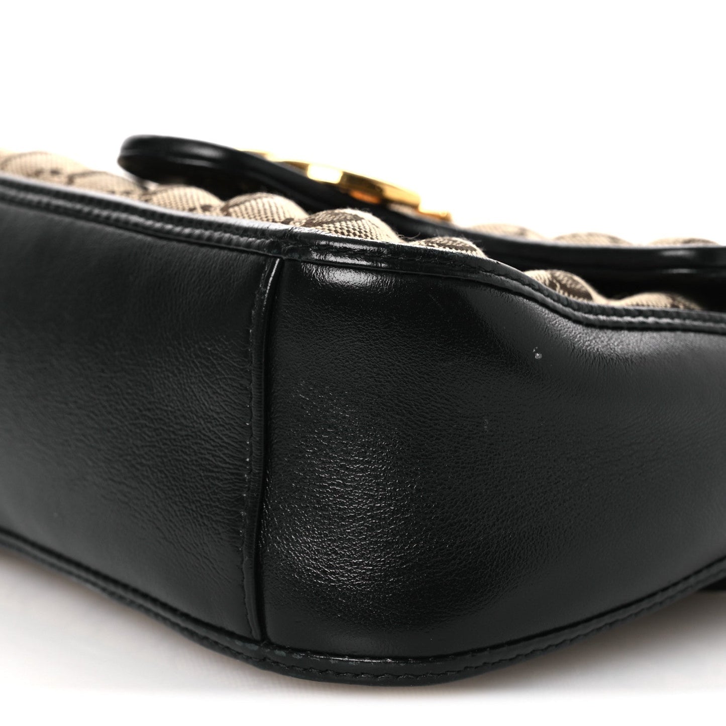 Monogram Azalea Calfskin Matelasse Diagonal Mini GG Marmont Top Handle Shoulder Bag Beige Ebony Black