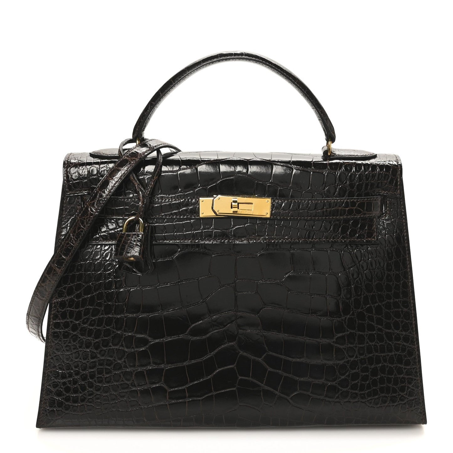Shiny Alligator Kelly Sellier 32 Havane