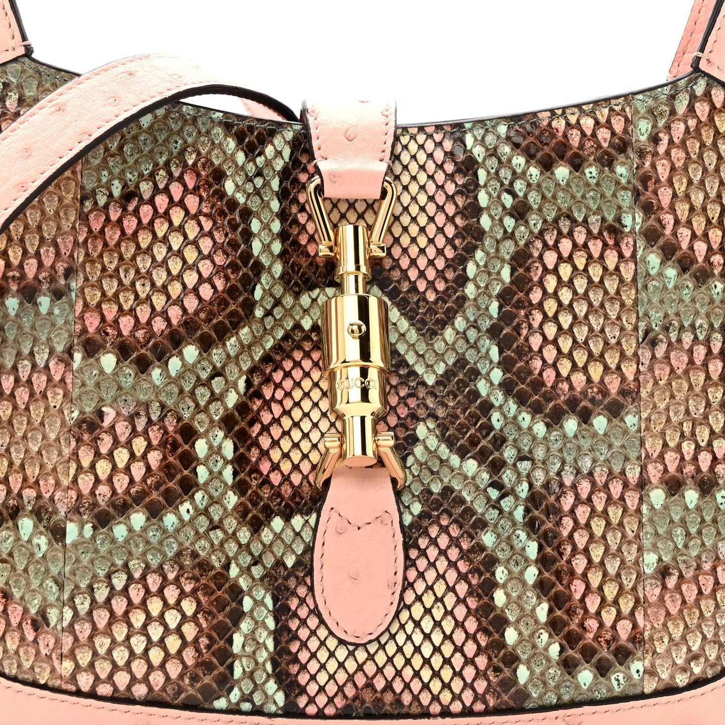 Snakeskin Ostrich Calfskin Small Jackie 1961 Hobo Pink Multicolor