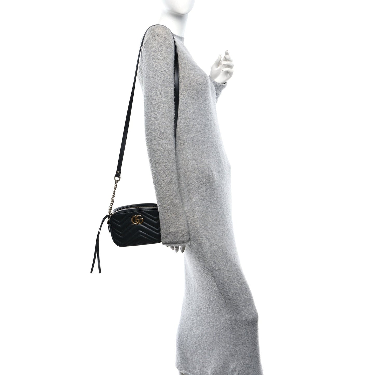 Calfskin Matelasse Mini GG Marmont Chain Shoulder Bag Black