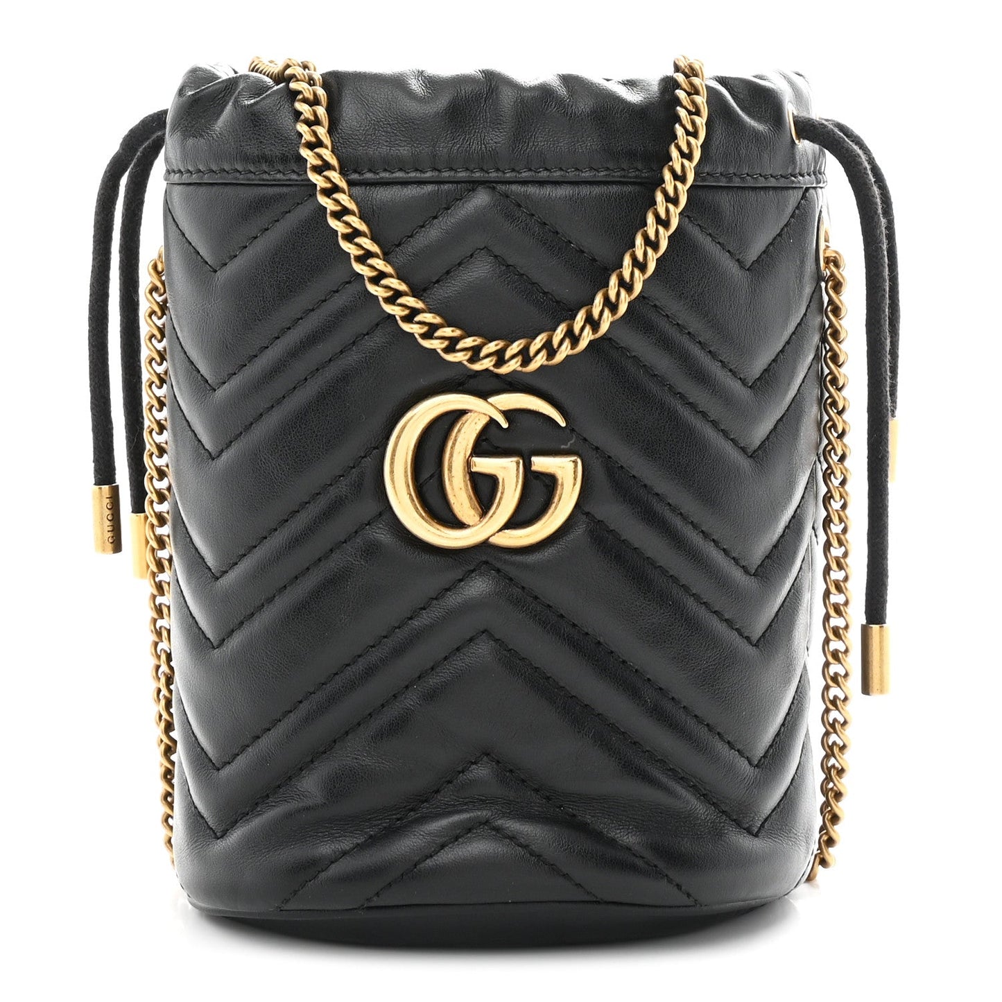 Calfskin Matelasse Mini GG Marmont 2.0 Bucket Bag Black