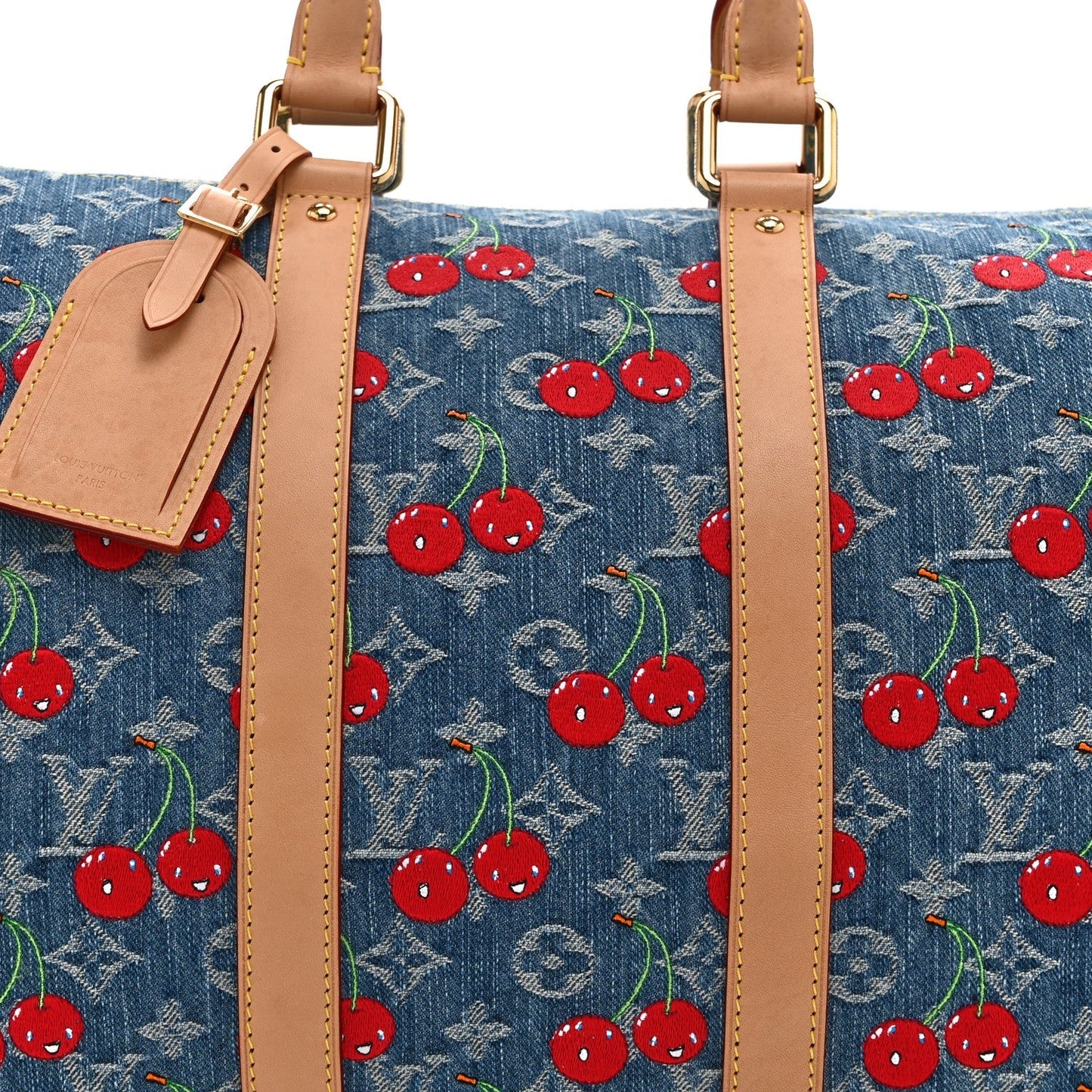 LV X TM Monogram Denim Cerises Keepall Bandouliere 45 Blue