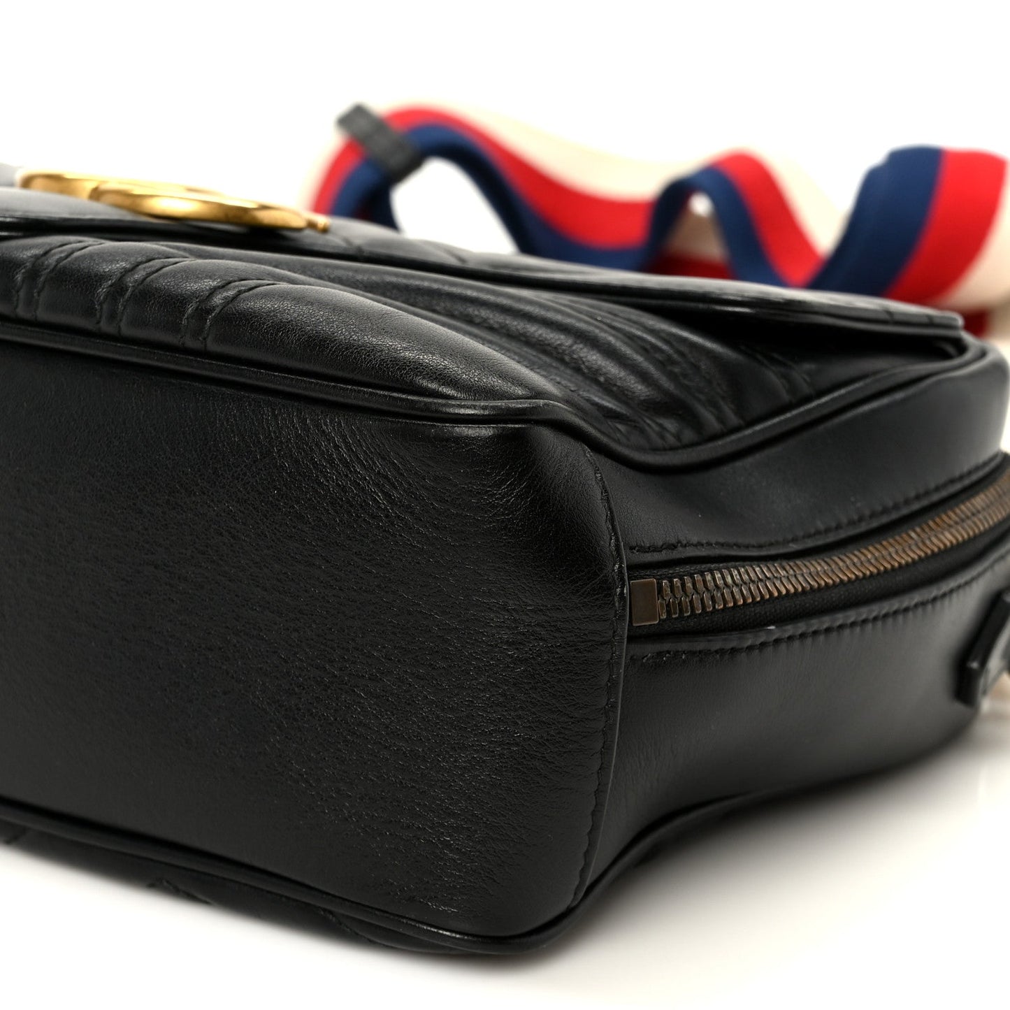 Calfskin Matelasse Sylvie Web Small GG Marmont Top Handle Shoulder Bag Black