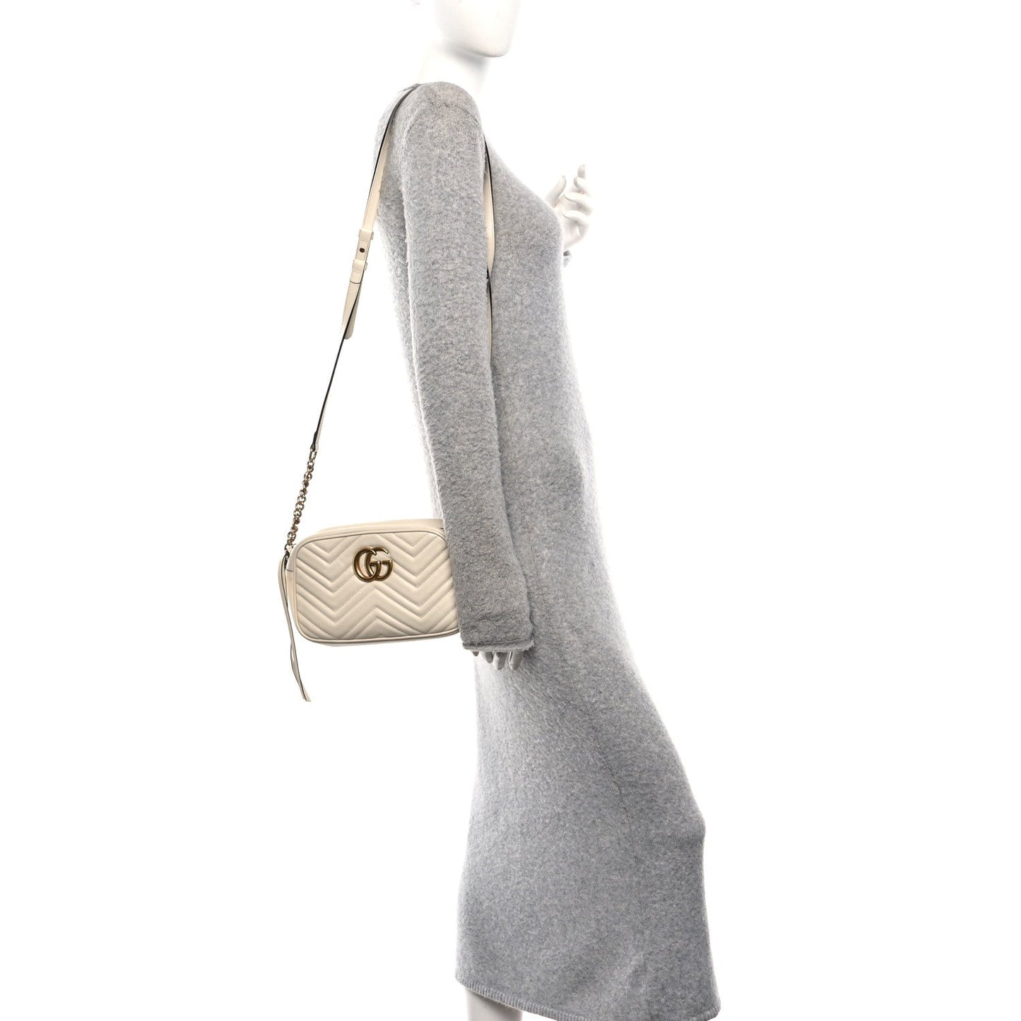Calfskin Matelasse Small GG Marmont Chain Shoulder Bag White