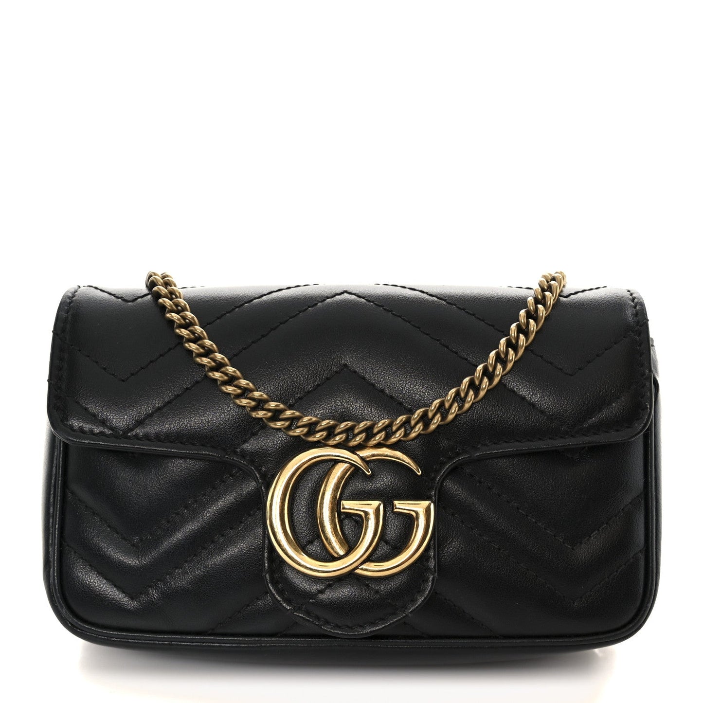 Calfskin Matelasse Super Mini GG Marmont Shoulder Bag Black