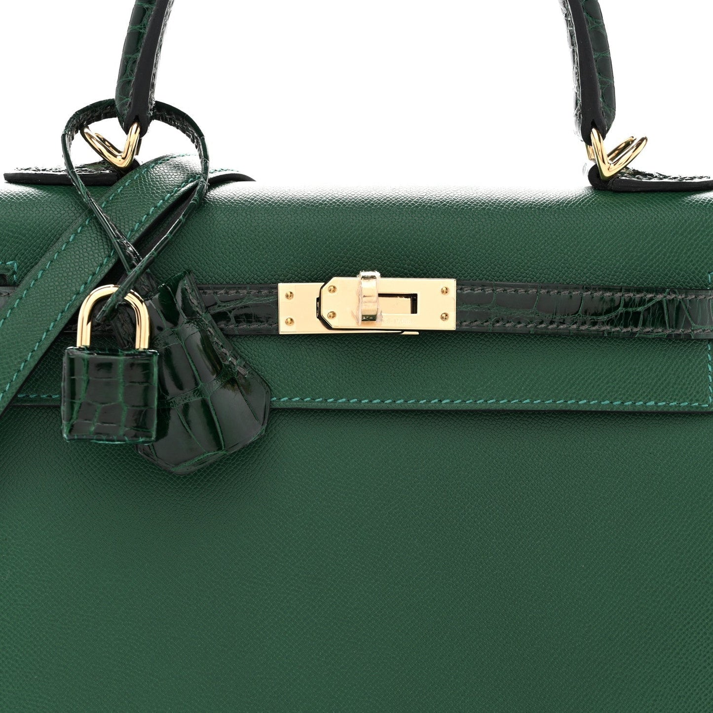 Madame Calfskin Shiny Alligator Kelly Sellier Touch 25 Vert Moyen