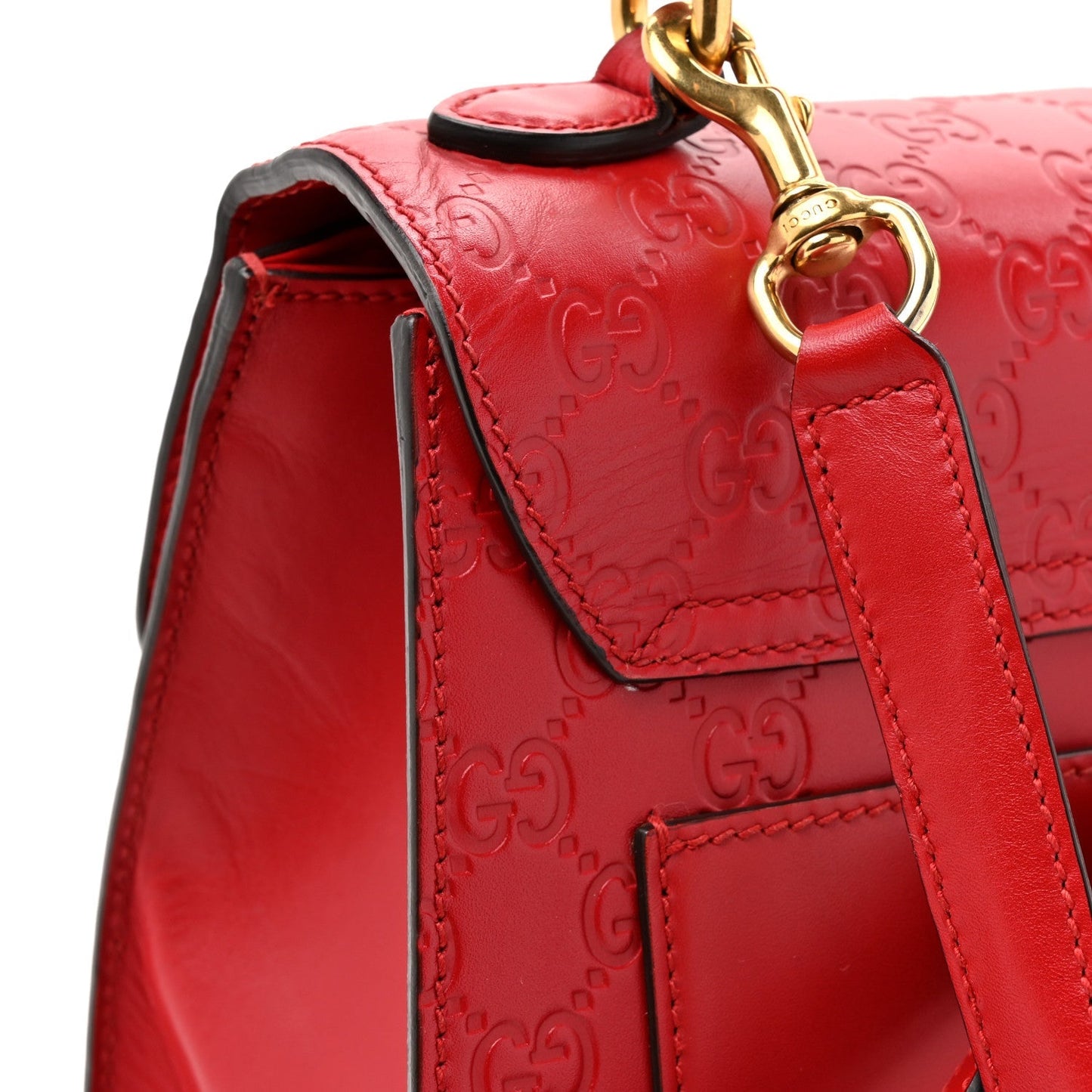 Guccissima Signature Small Padlock Top Handle Bag Hibiscus Red