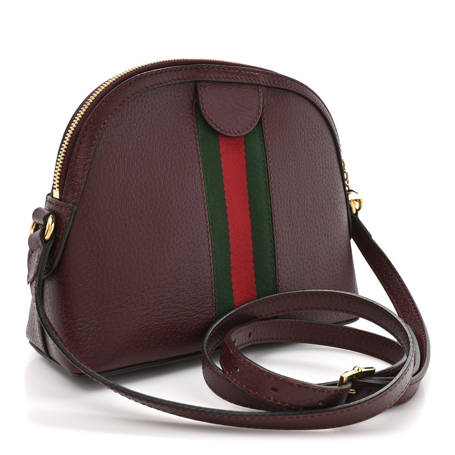 Textured Dollar Calfskin Web Small Ophidia Dome Shoulder Bag Burgundy