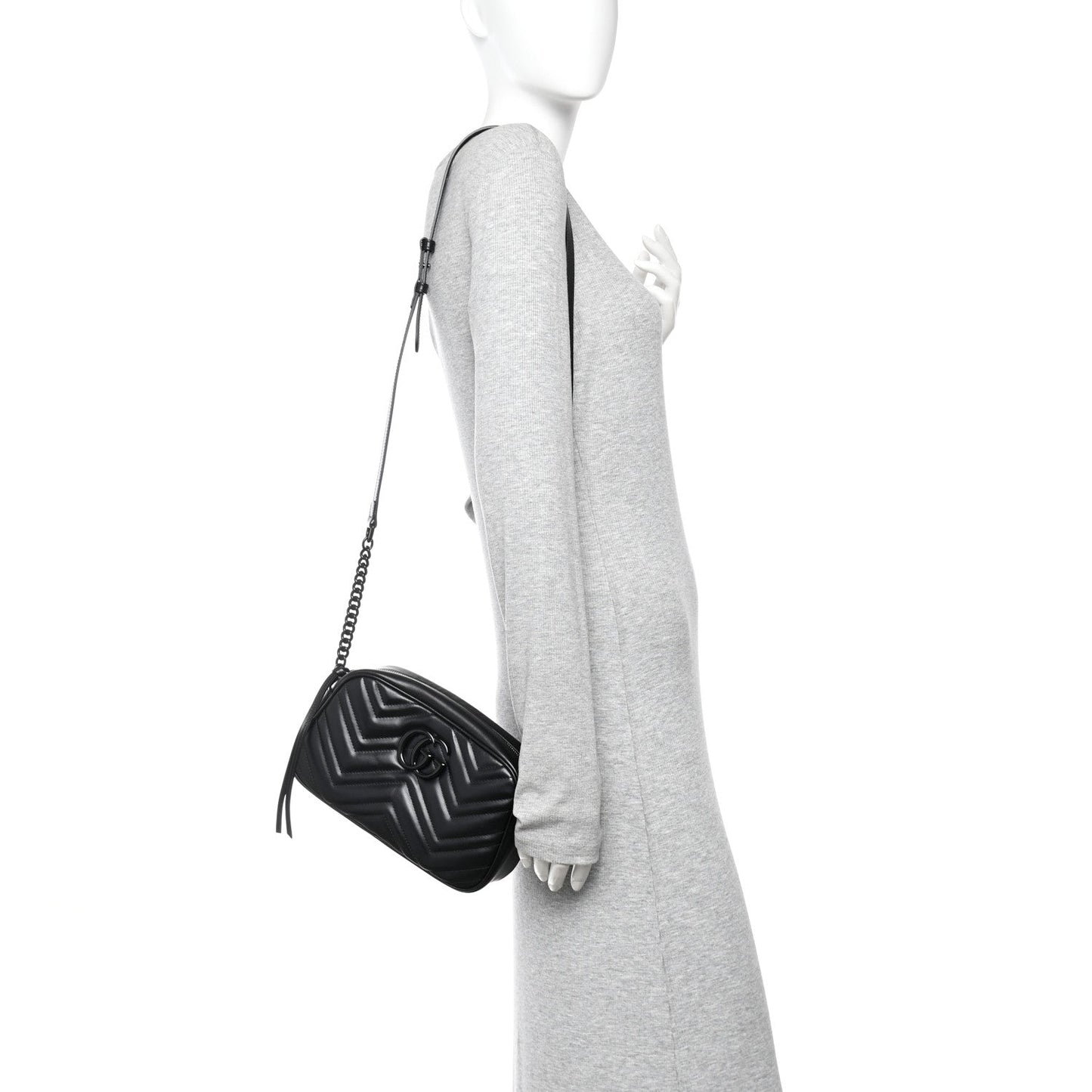 Calfskin Matelasse Monochrome Small GG Marmont Chain Shoulder Bag Black