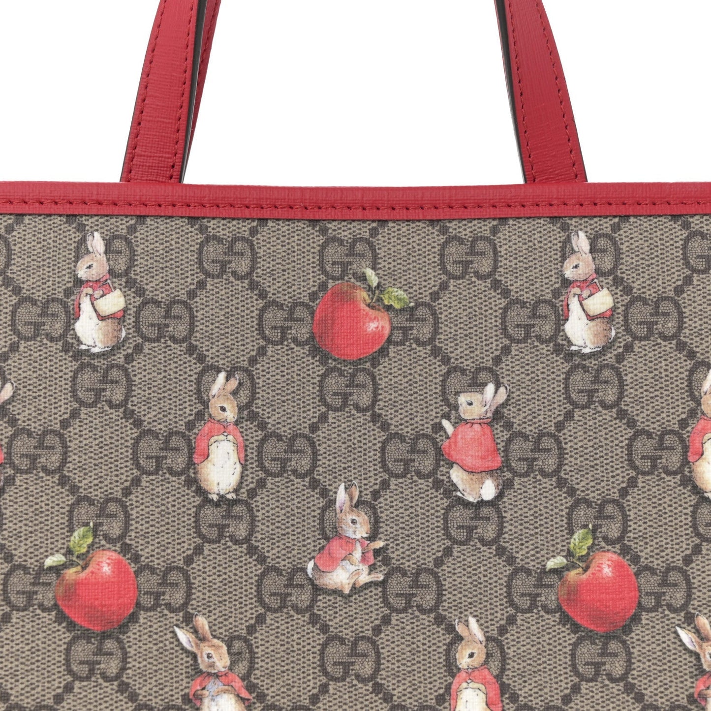 X Peter Rabbit GG Supreme Monogram Rabbit Apple Childrens Tote Beige Ebony Multicolor Bright Hibiscus