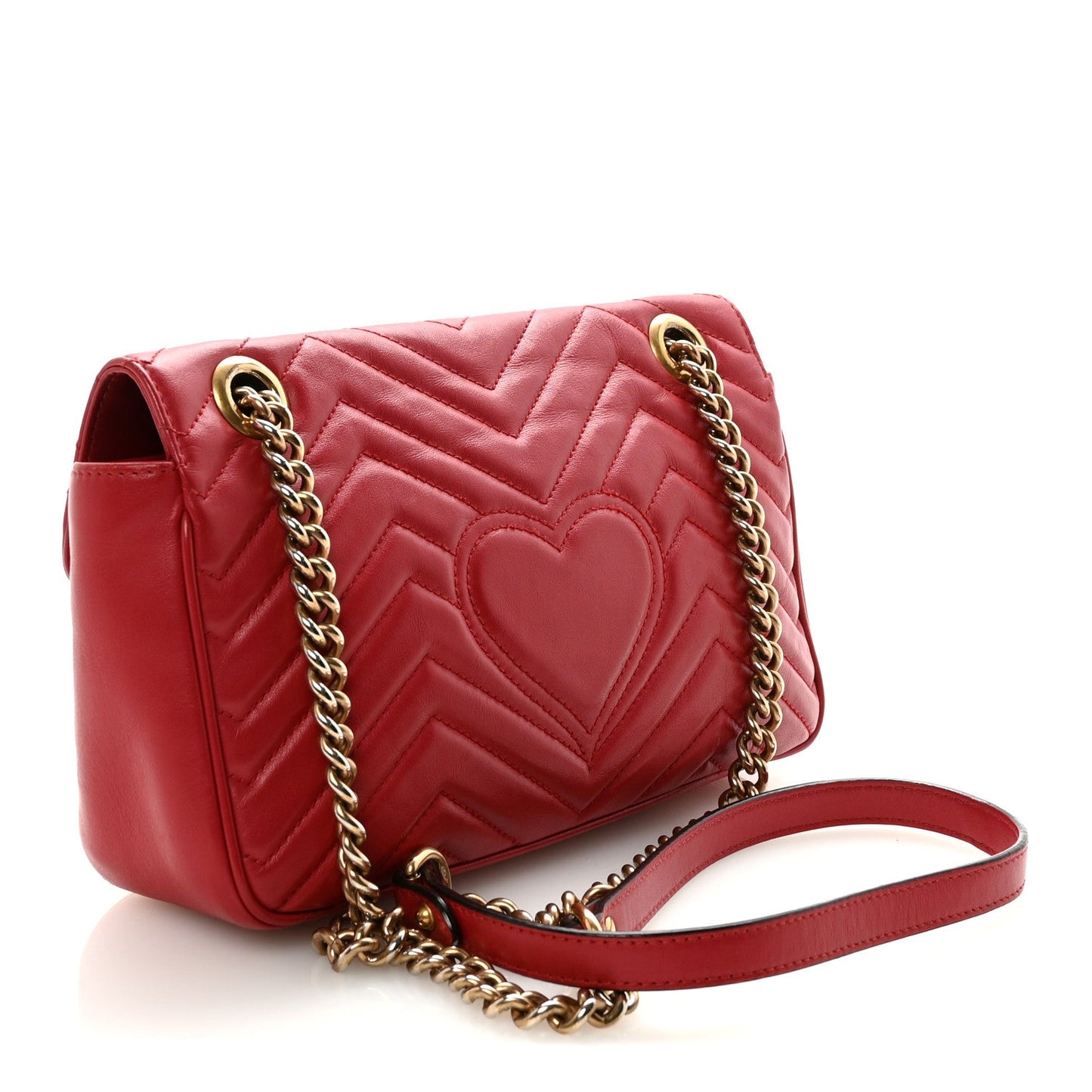 Calfskin Matelasse Small GG Marmont Shoulder Bag Hibiscus Red