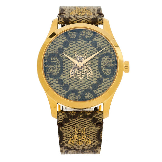 Stainless Steel Canvas 38mm G-Timeless GG Supreme Bee Quartz Watch Brown