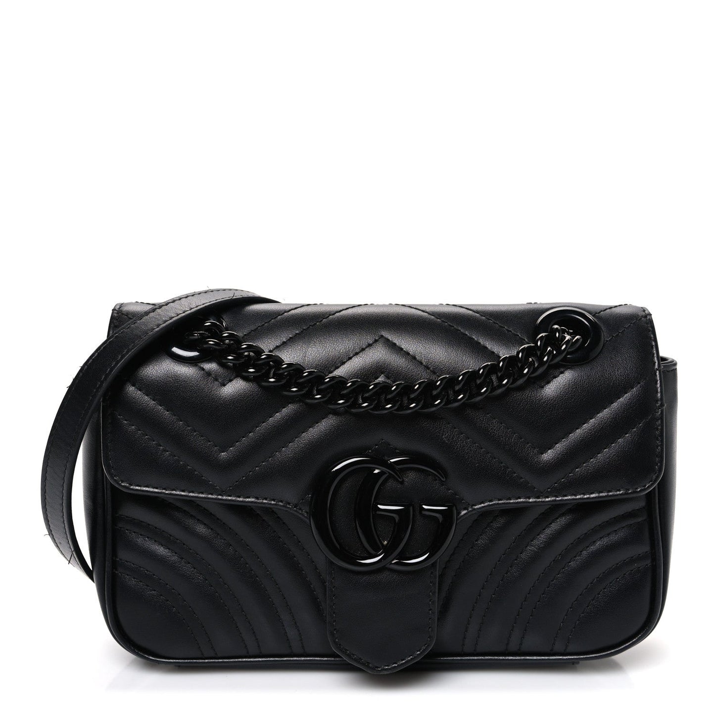 Calfskin Matelasse Monochrome Mini GG Marmont Shoulder Bag Black