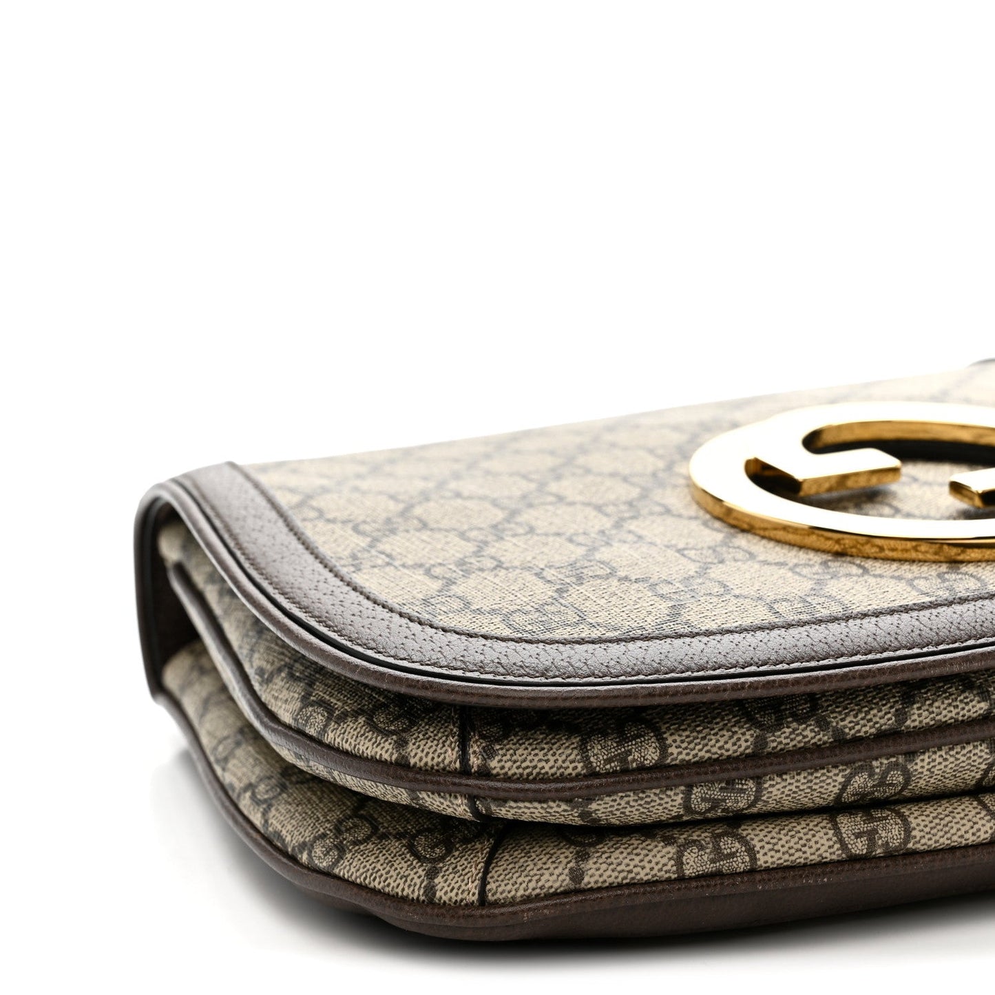 GG Supreme Monogram Textured Dollar Calfskin Web Medium Blondie Top Handle Shoulder Flap Bag Beige Ebony New Acero