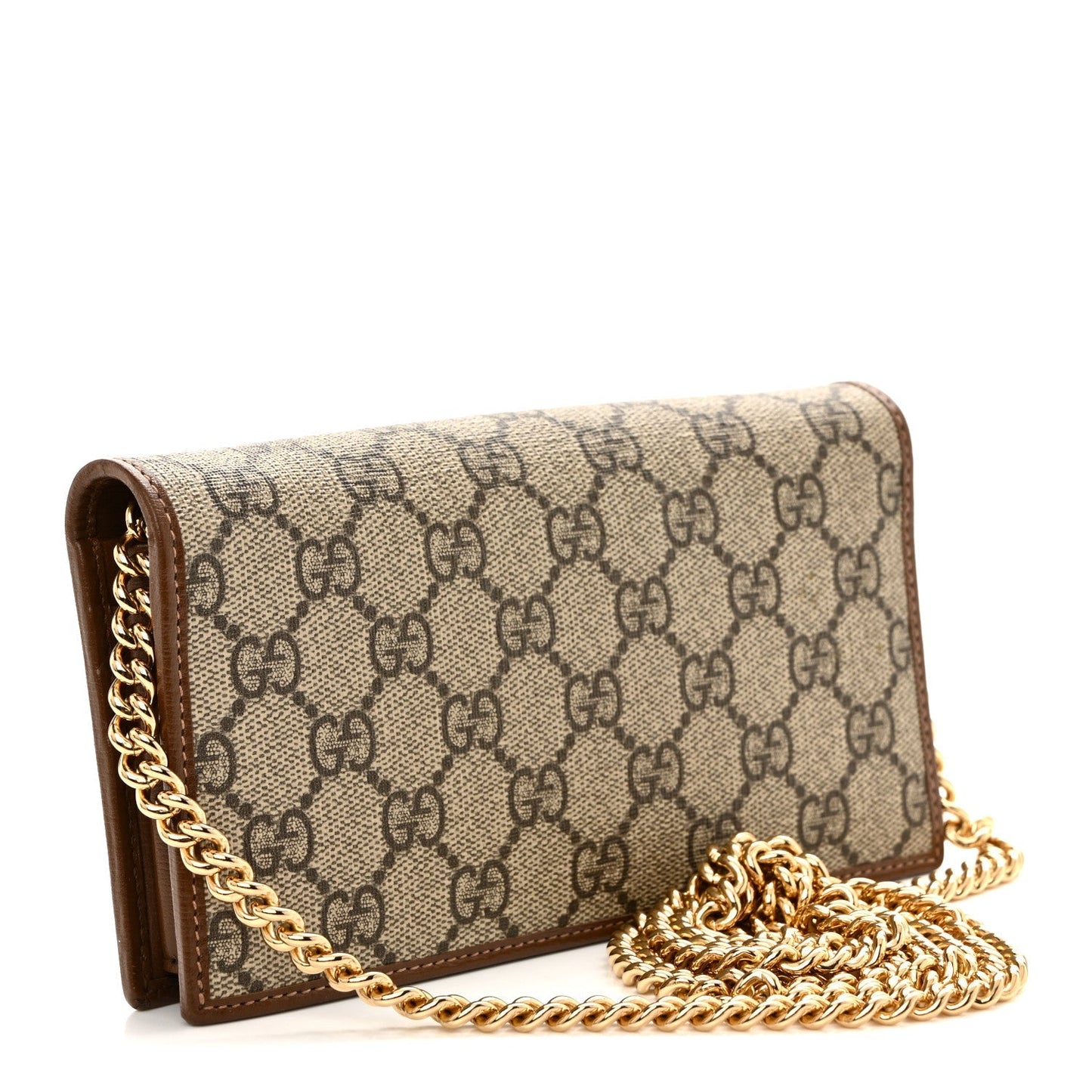 GG Supreme Monogram Azalea Calfskin Horsebit 1955 Wallet On Chain Beige Ebony Brown Sugar