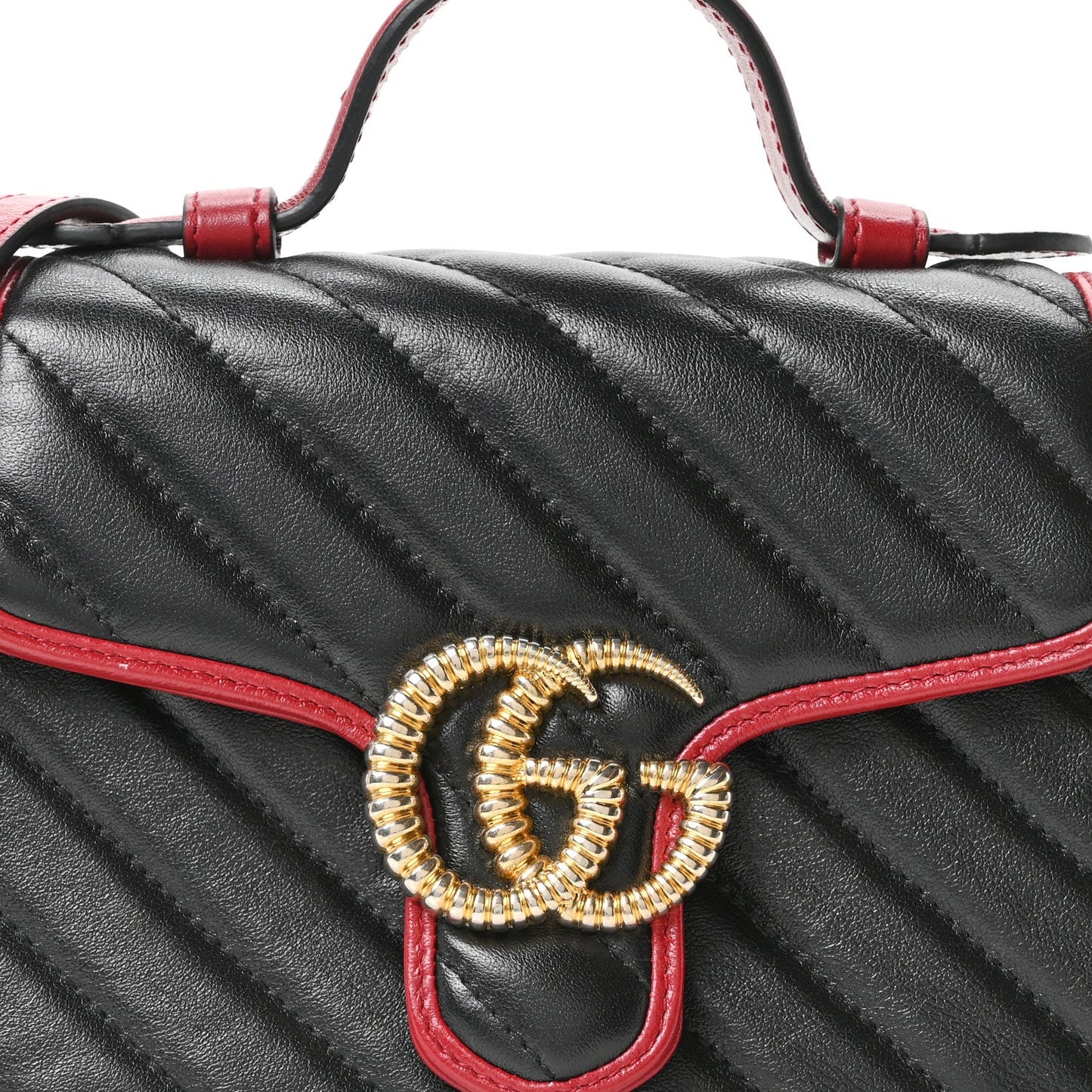 Vintage Effect Calfskin Matelasse Diagonal Mini Torchon GG Marmont Top Handle Shoulder Bag Black Romantic Cherry