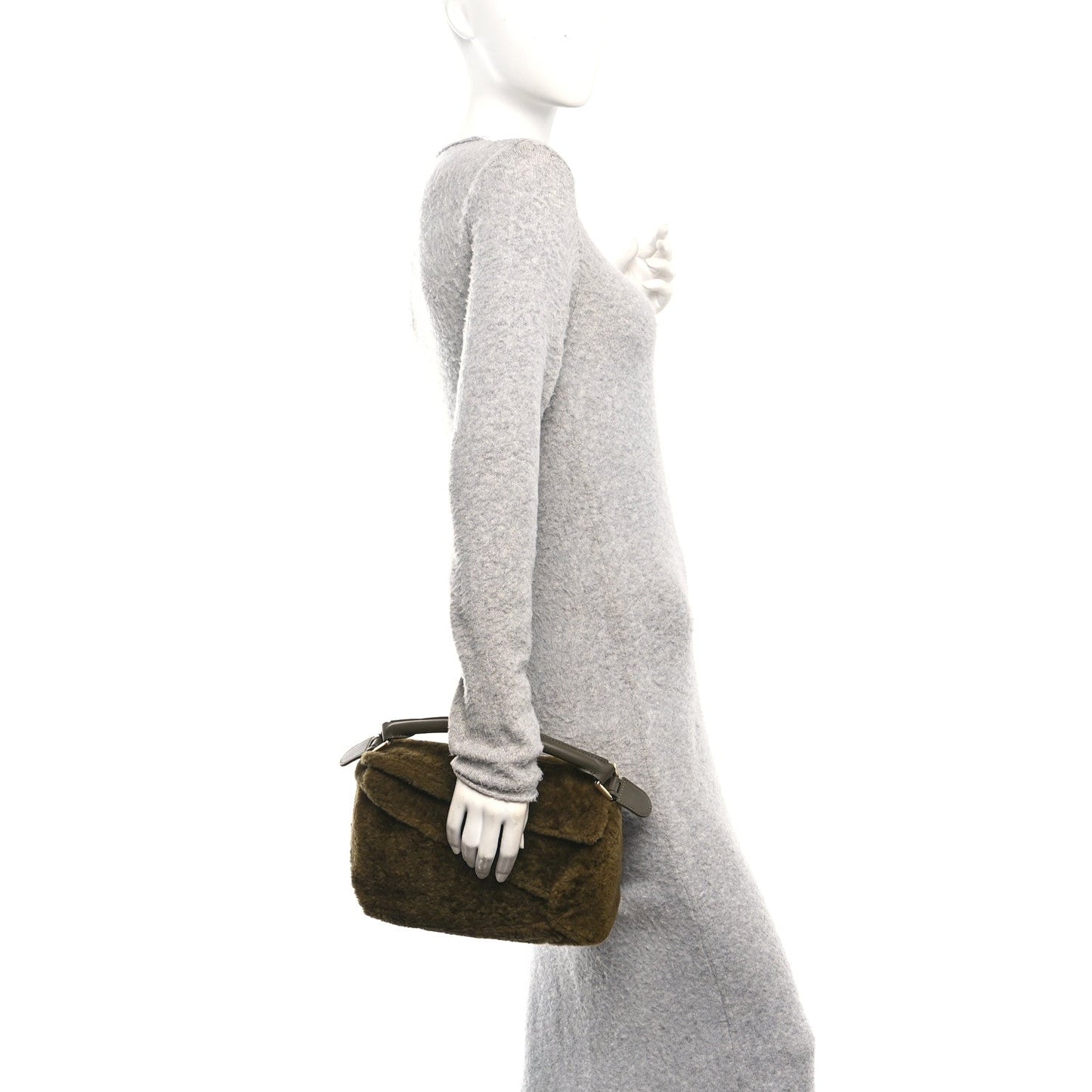 Shearling Small Puzzle Edge Bag Dark Khaki