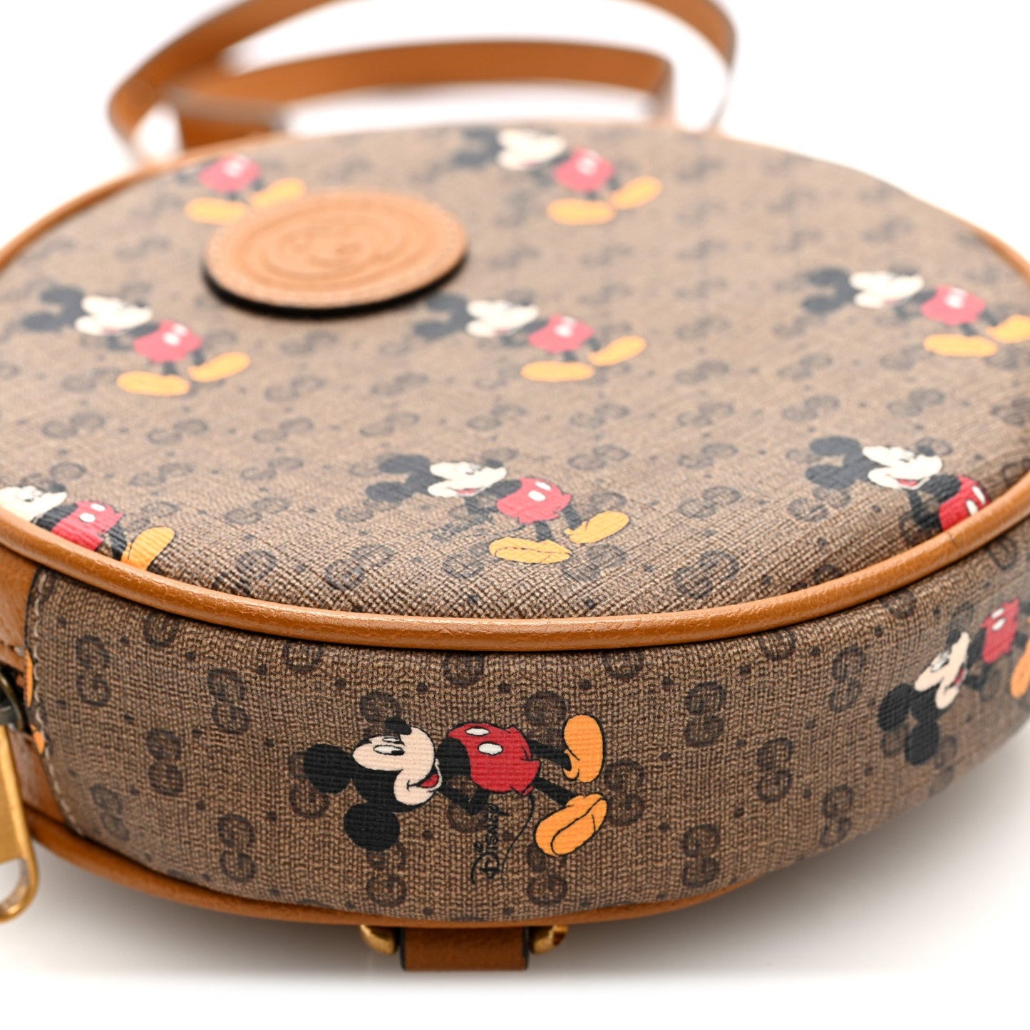 X DISNEY Mini Vintage GG Supreme Monogram Mickey Mouse Round Backpack Beige Vintage Sun Oil