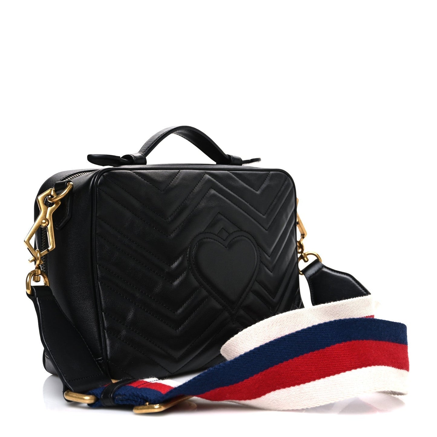 Calfskin Matelasse Sylvie Web Small GG Marmont Top Handle Shoulder Bag Black
