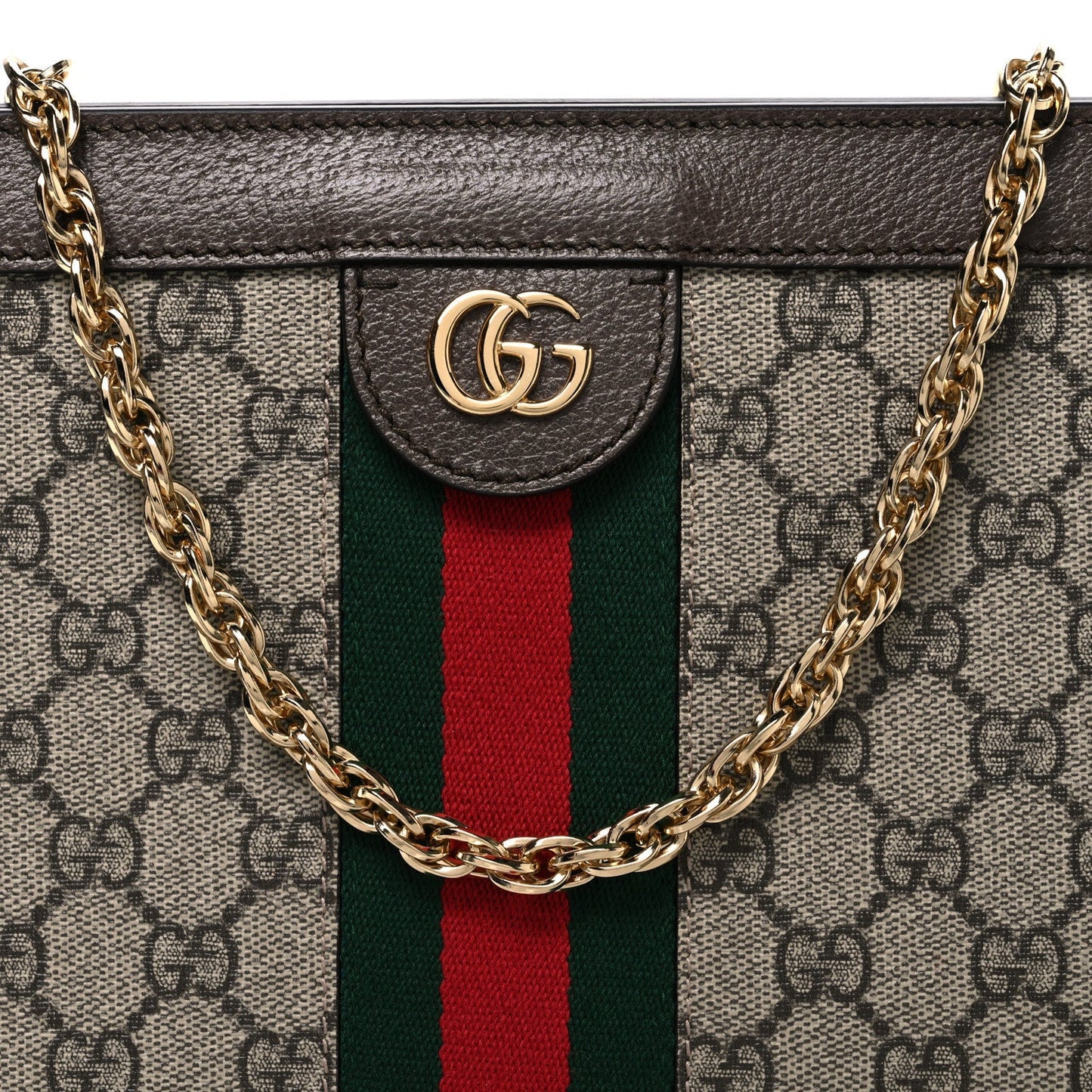 GG Supreme Monogram Web Medium Ophidia Chain Shoulder Bag Brown