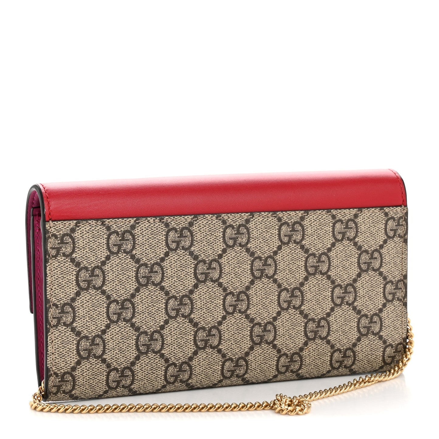 GG Supreme Monogram Moon Calfskin Padlock Continental Chain Wallet Beige Ebony Hibiscus Red New Rosette