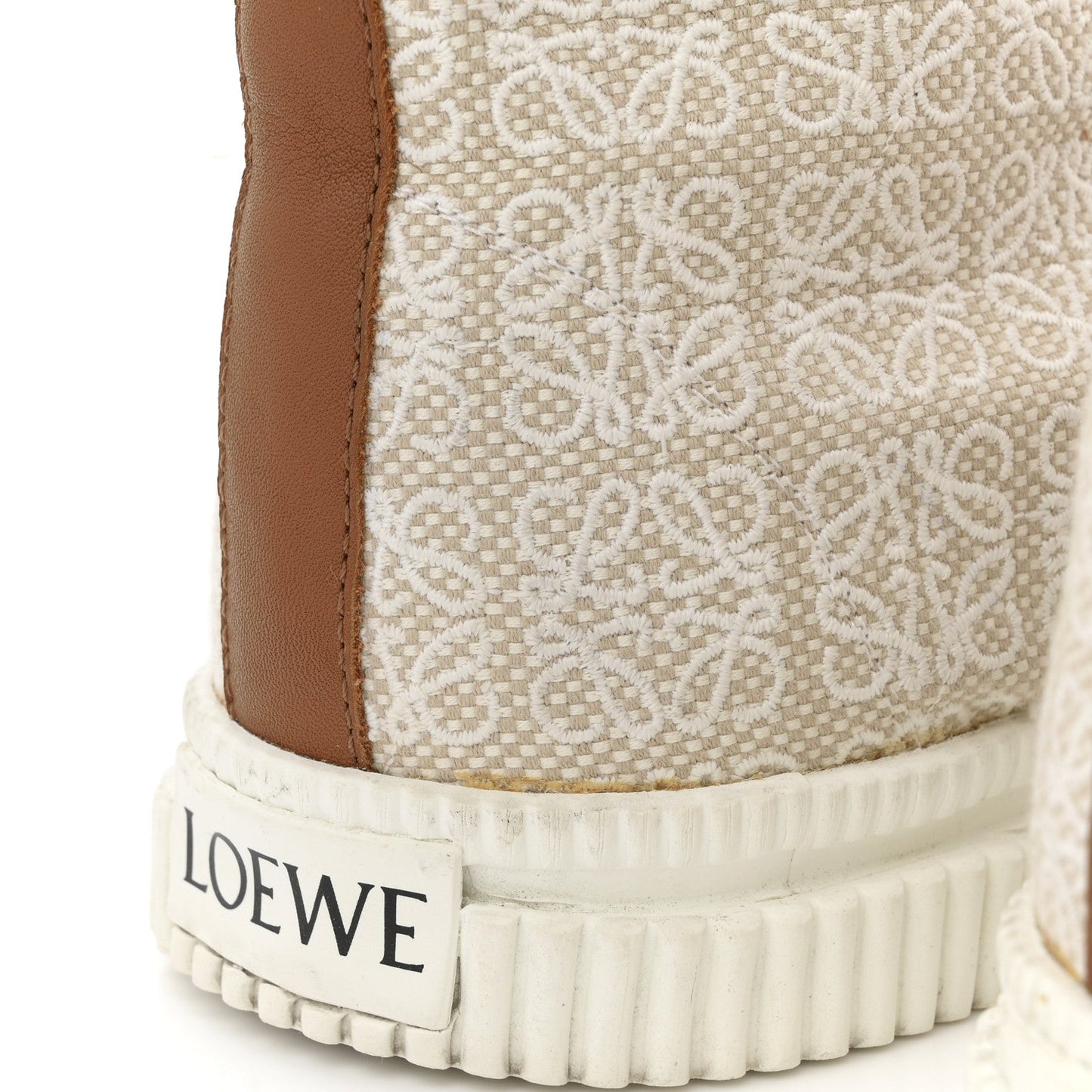 Jacquard Anagram Calfskin Mens High Top Sneakers 42 Natural White