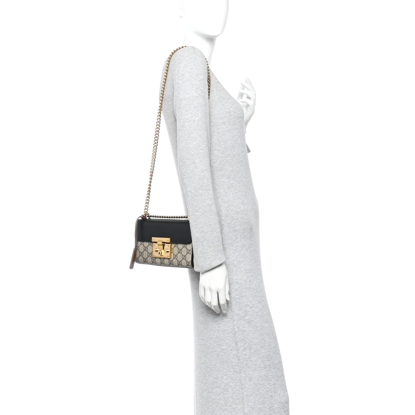 GG Supreme Monogram Calfskin Small Padlock Shoulder Bag Beige Black Cuir