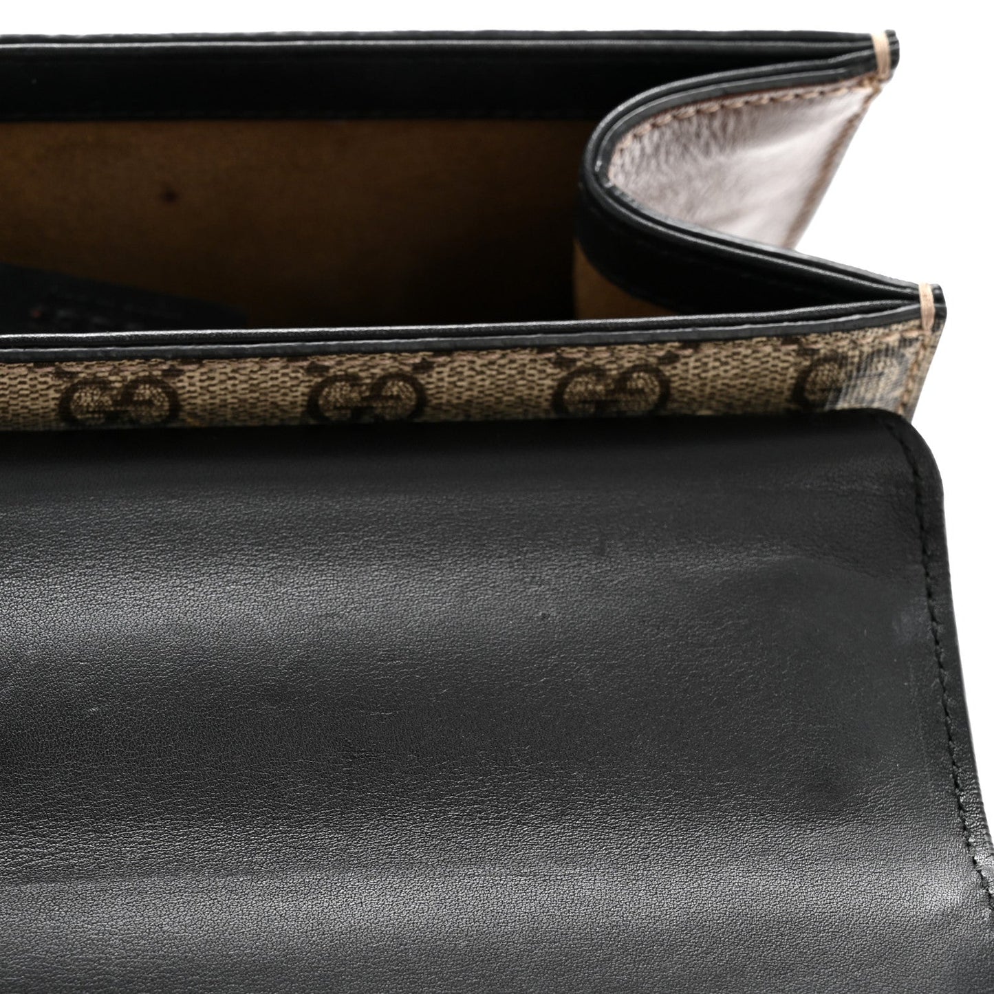 GG Supreme Monogram Calfskin Small Padlock Shoulder Bag Beige Black Cuir