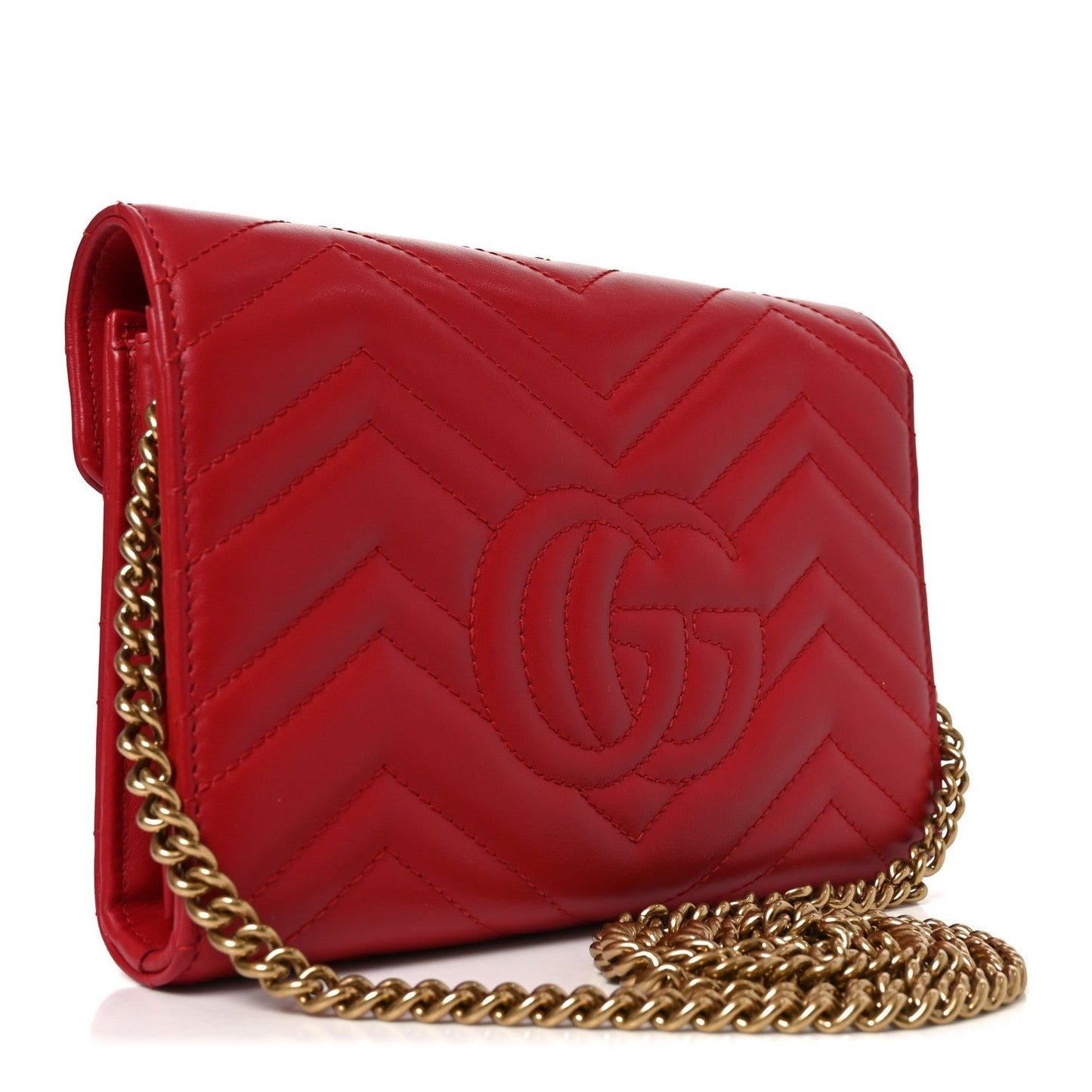 Calfskin Matelasse GG Marmont Chain Wallet Hibiscus Red