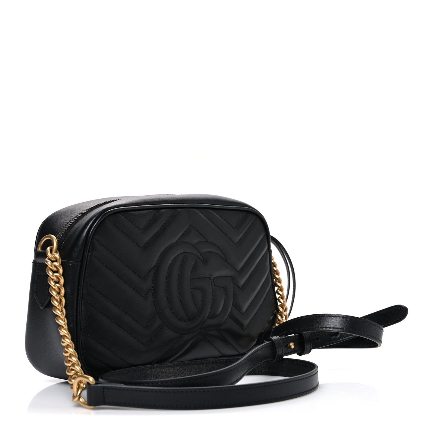 Calfskin Matelasse Small GG Marmont Chain Shoulder Bag Black