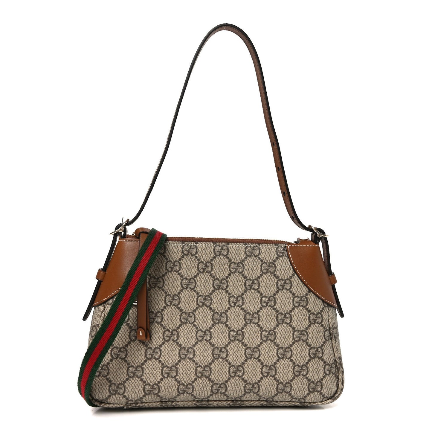 GG Supreme Monogram Textured Calfskin Small Emblem Shoulder Bag Beige Dark Brown