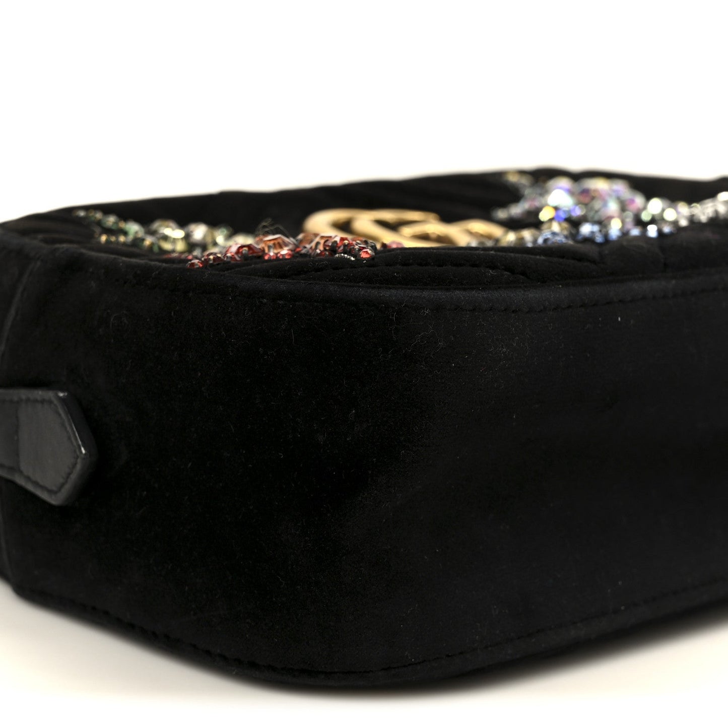 Velvet Matelasse Crystal Star Embroidered Small GG Marmont Chain Shoulder Bag Black