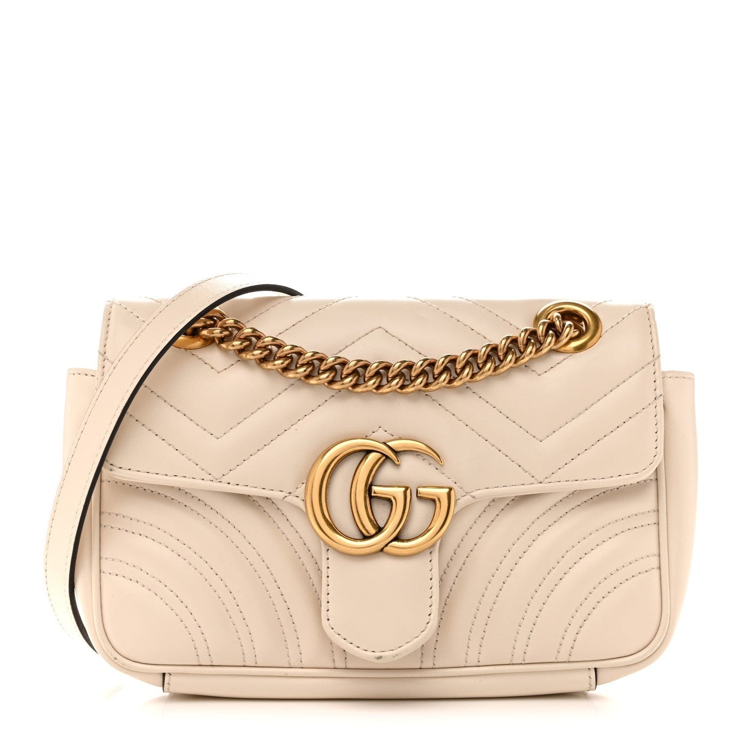 Calfskin Matelasse Mini GG Marmont Shoulder Bag White