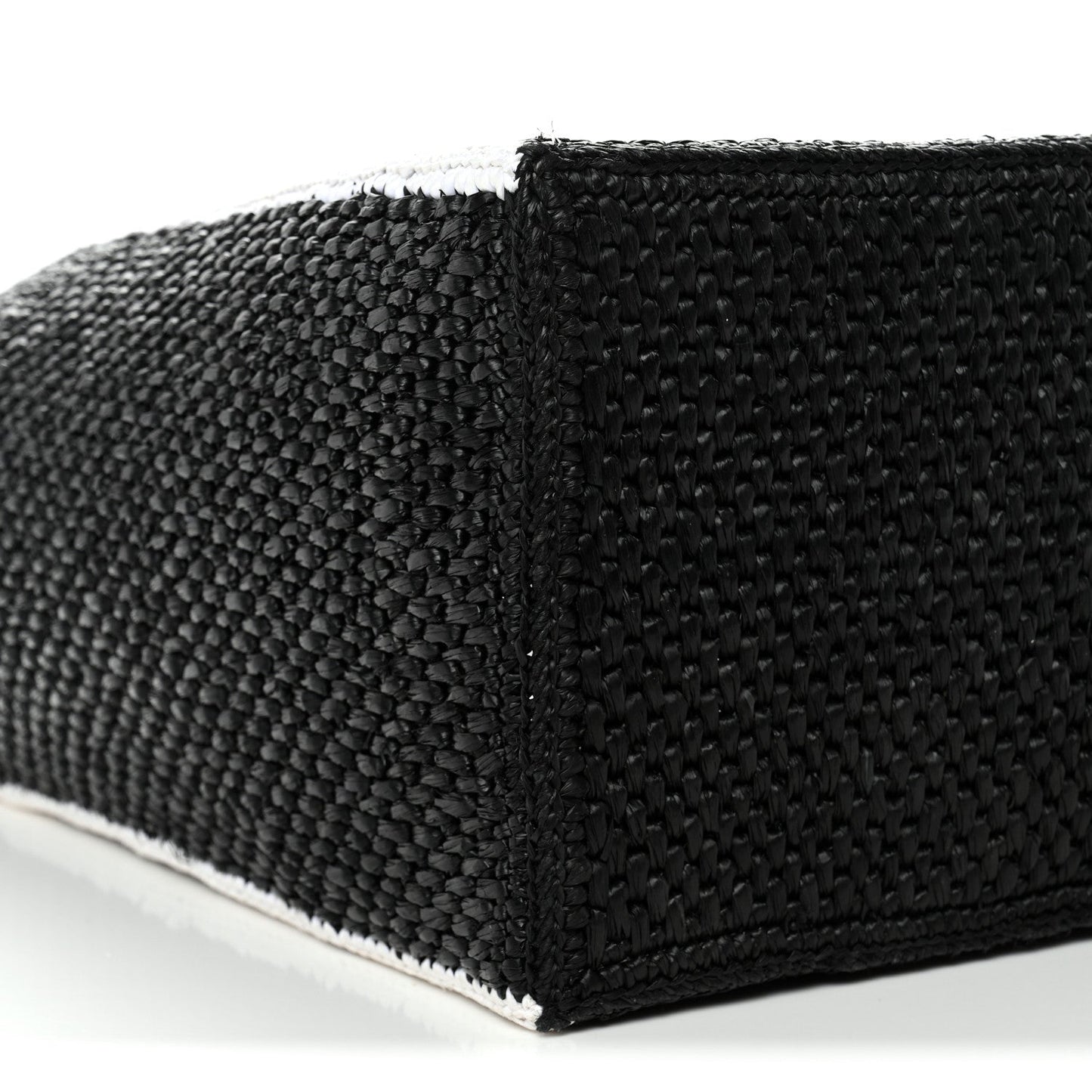 Raffia Large Paula's Ibiza Logo Tote Black White
