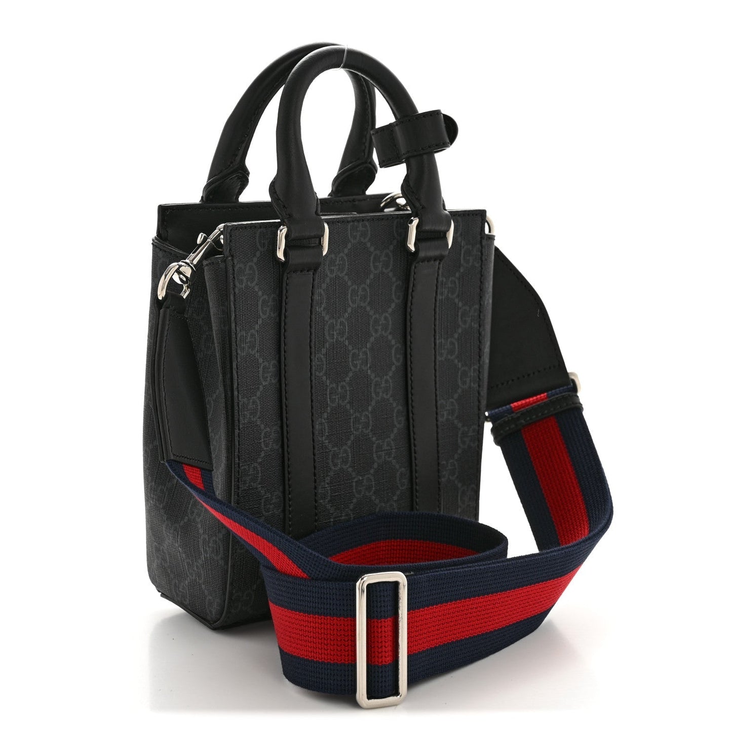 GG Supreme Monogram Appia Calfskin Web Mini Tote Bag Black