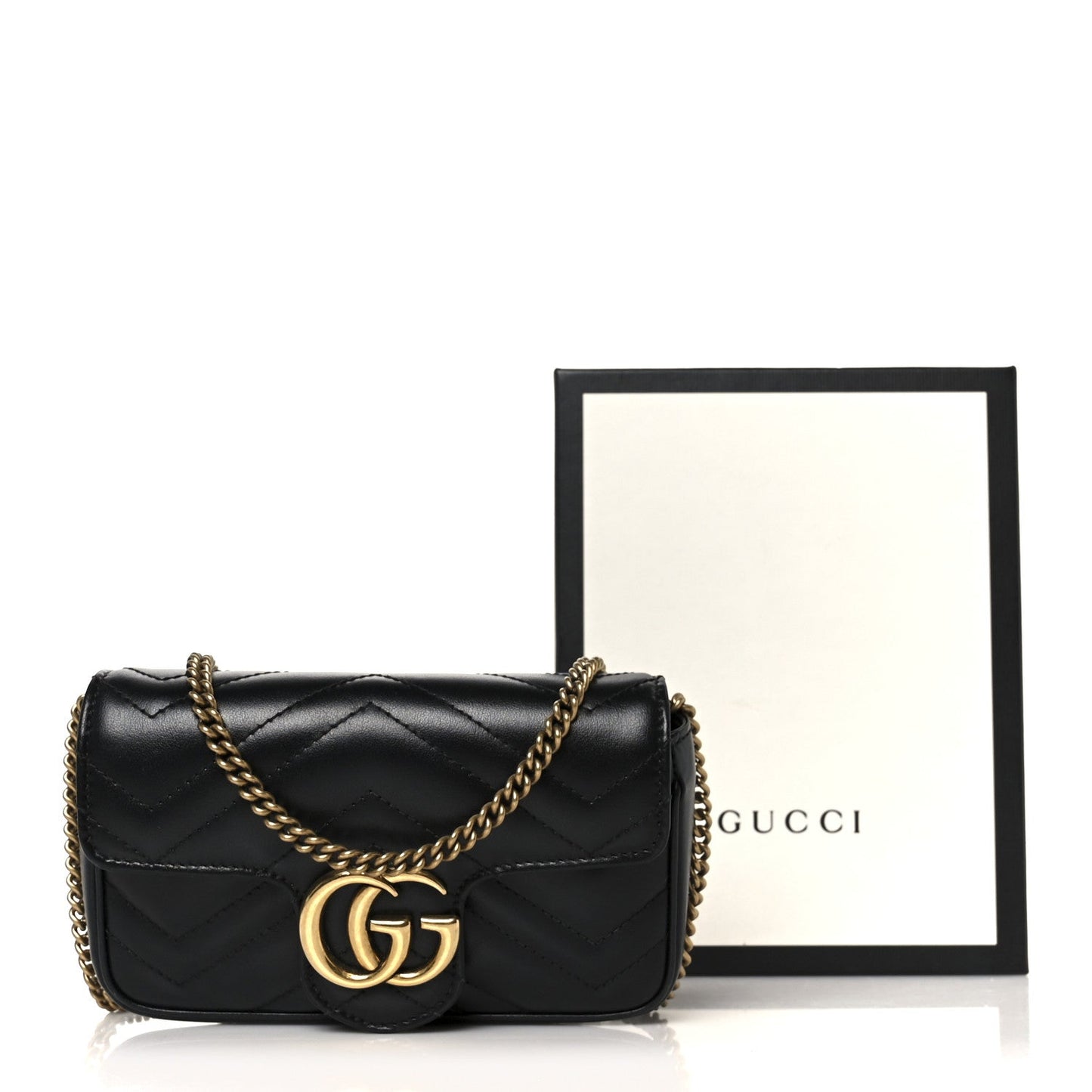 Calfskin Matelasse Super Mini GG Marmont Shoulder Bag Black
