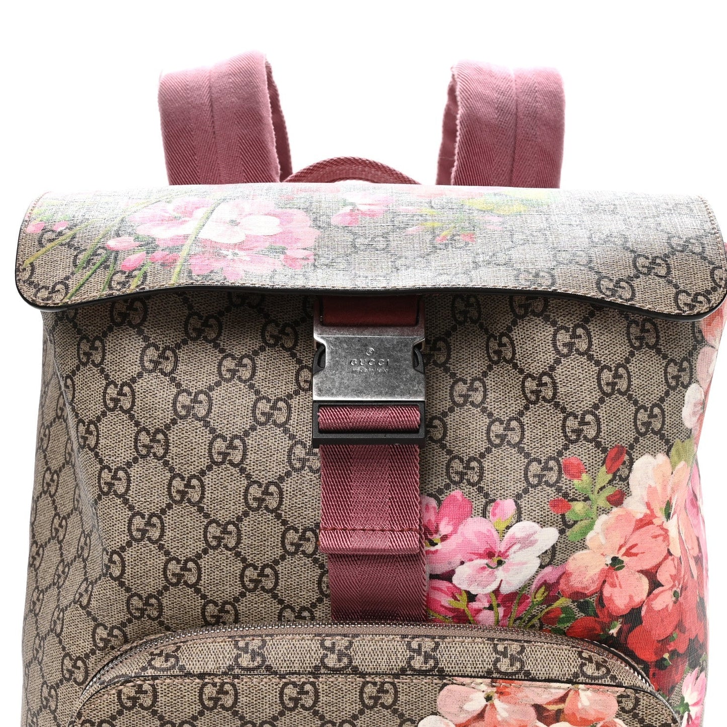 GG Supreme Monogram Blooms Medium Single Buckle Backpack Beige Multicolor Dry Rose
