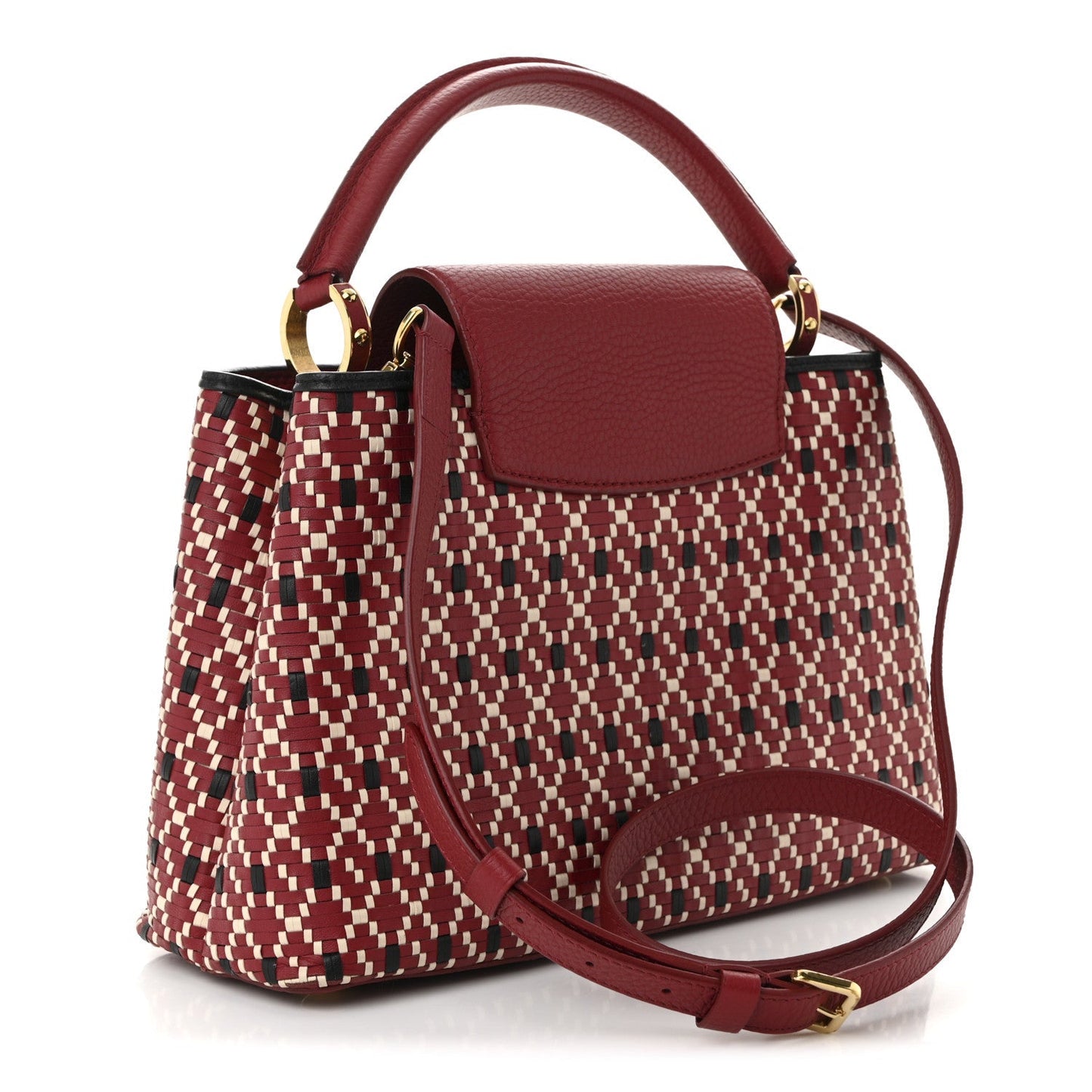 Calfskin Woven Capucines PM Black Red